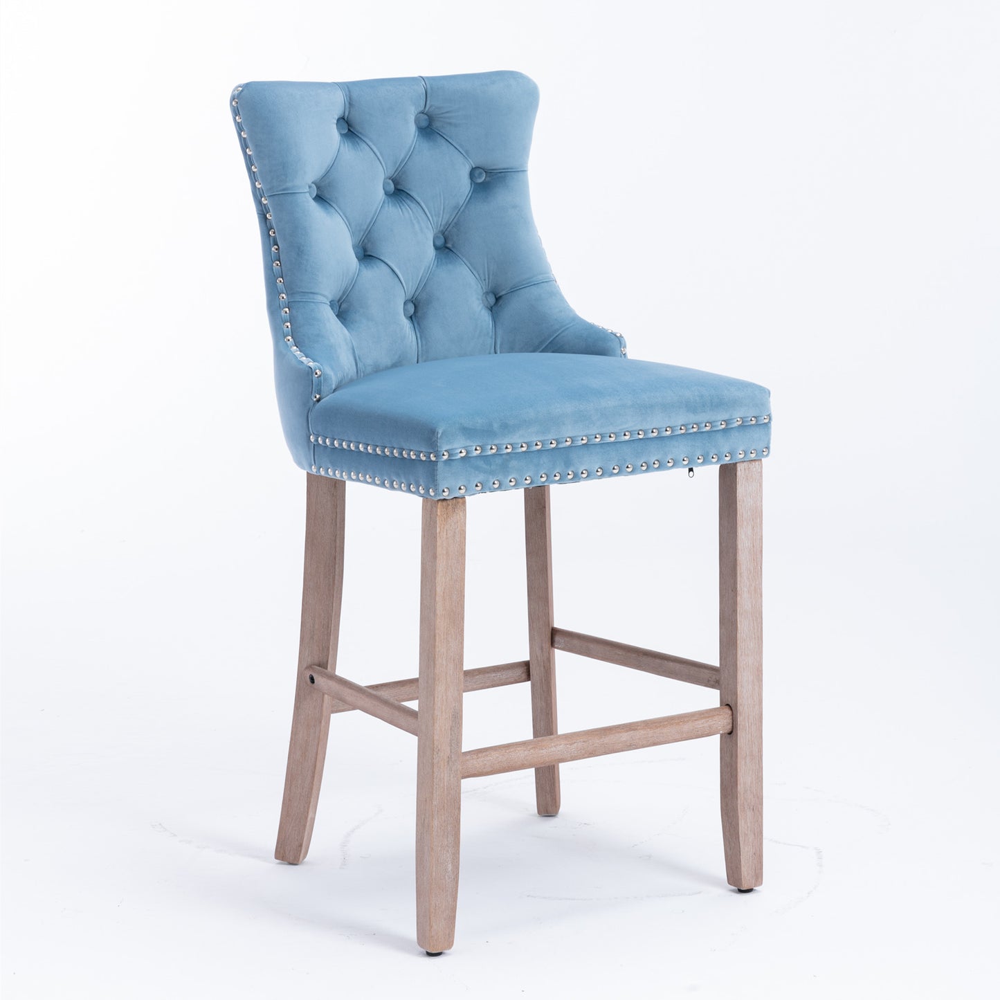 Nella II 26" Velvet Counter Height Bar Stools with Weathered Legs Set of 2 Blue