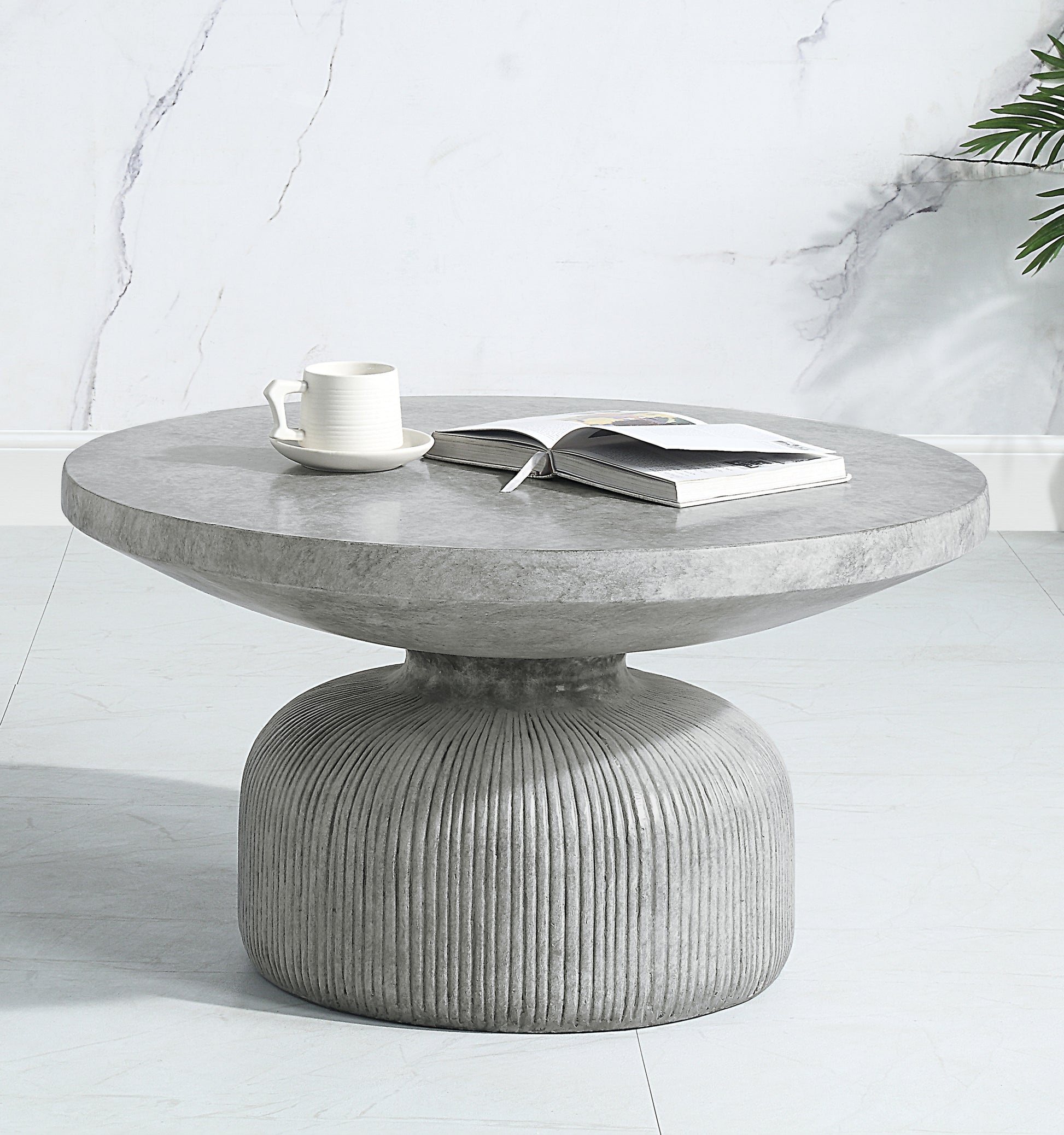 Weathered Grey Coffee Table with Round Top and Pedestal Base