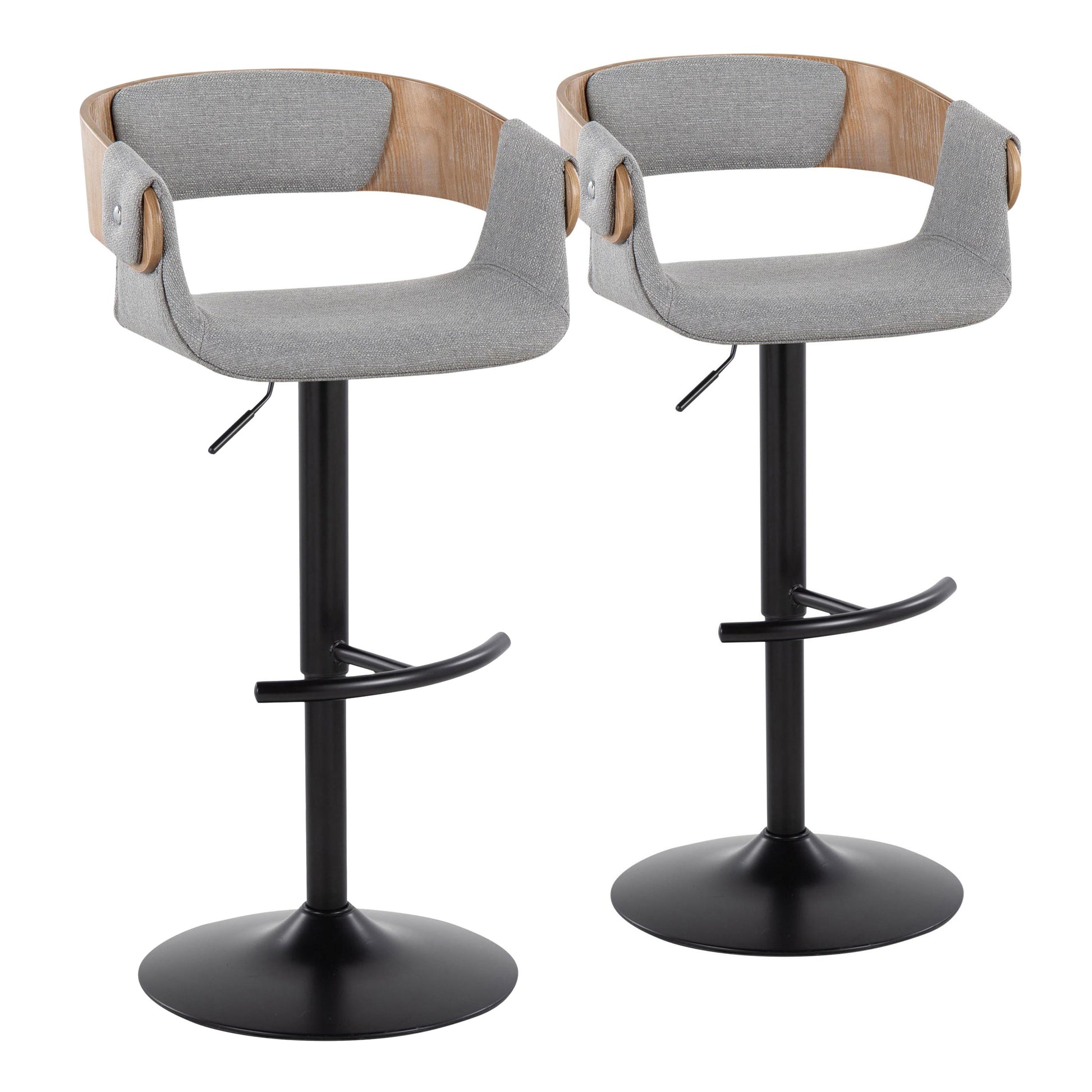 Elisa Mid-Century Modern Adjustable Barstool with Swivel, Whitewash & Gray Set of 2