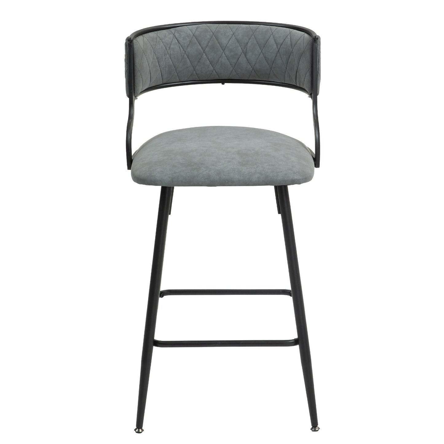 Contemporary 26'' Grey Faux Leather Counter Height Bar Stools with Black Powder-Coated Base and Footrest Set of 2 Grey