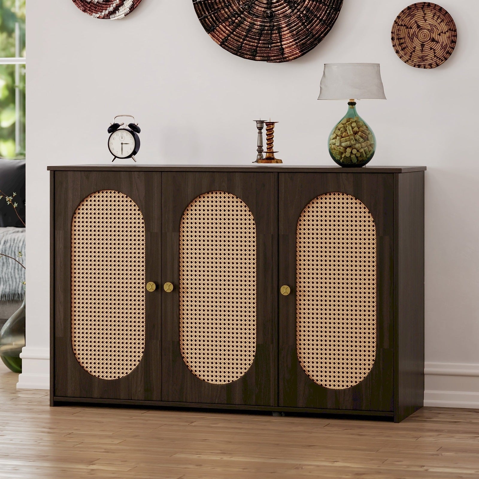 Blyth 3-Door Sideboard with Rattan Doors, Brown