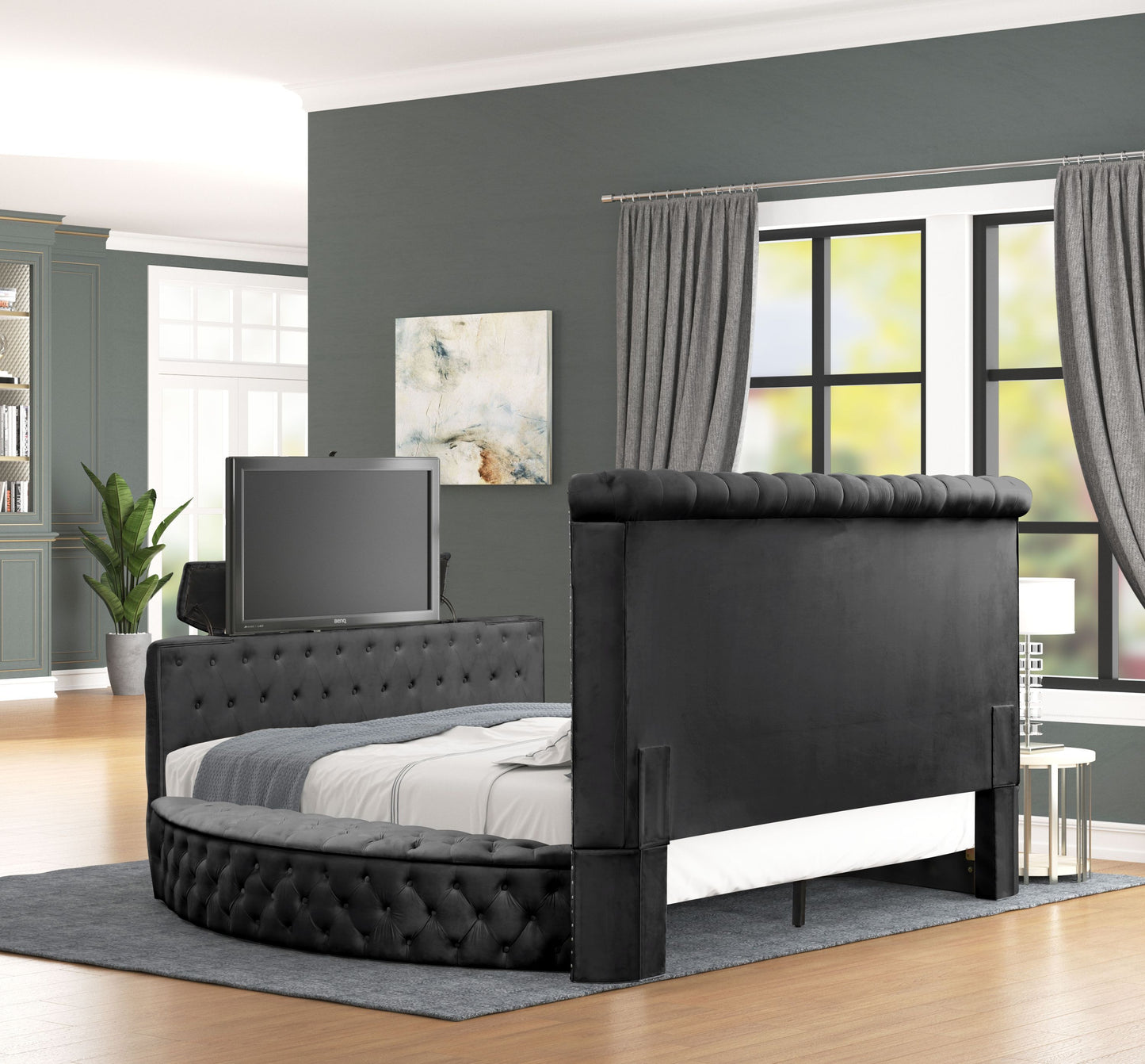 Maya Modern Style Crystal Tufted King Bed Made with wood in Black