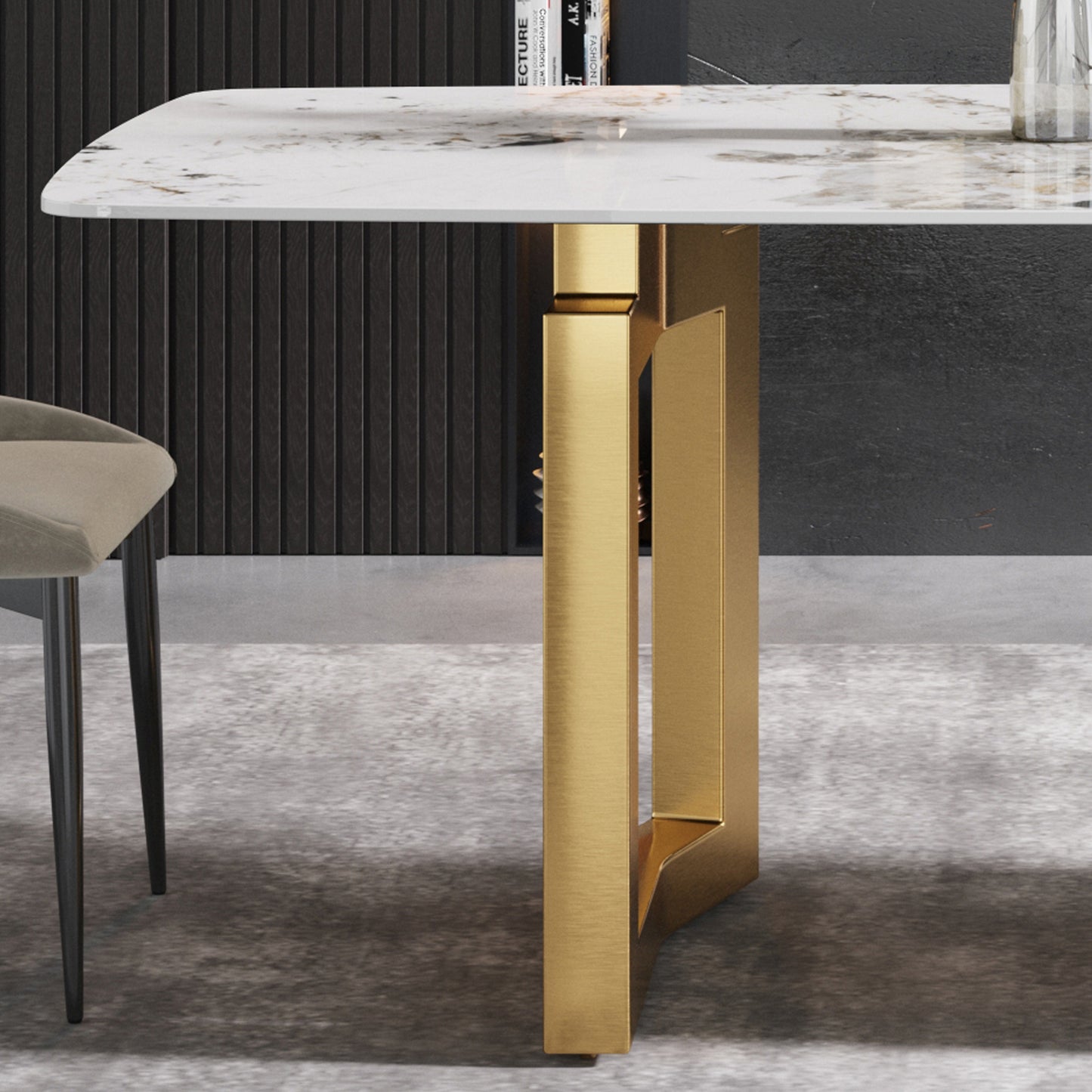 Elara Modern 70.8" Sintered Stone Dining Table, White & Gold