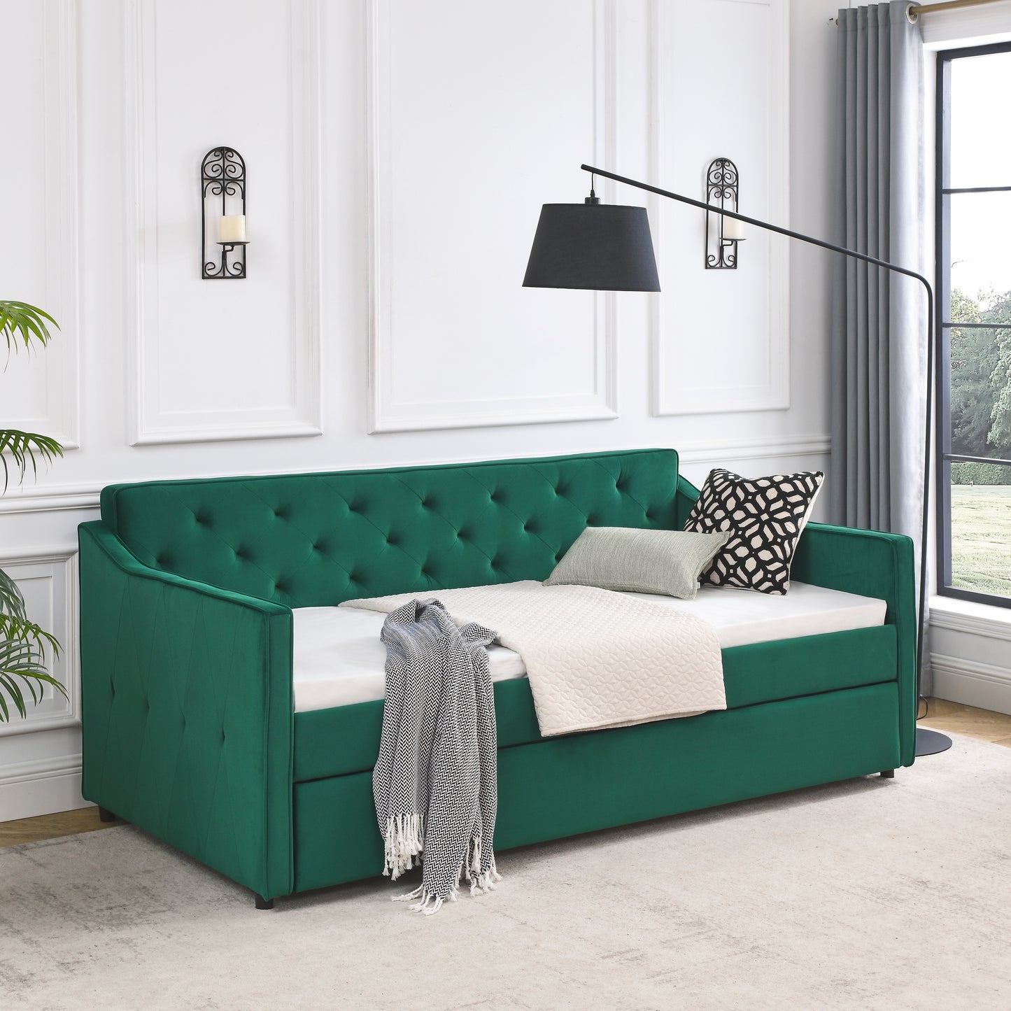 Luna Twin Size Velvet Daybed & Trundle Set, Green