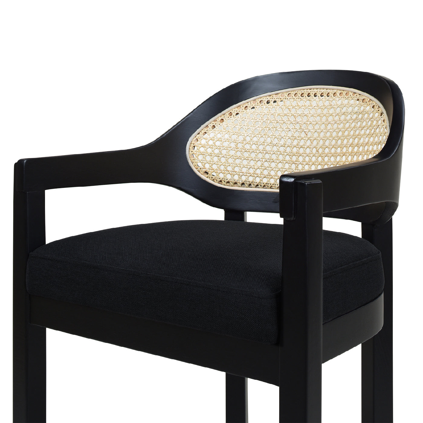 Faustine Mid-Century Modern 26' Cane Back Counter Stool, Jet Black Woven