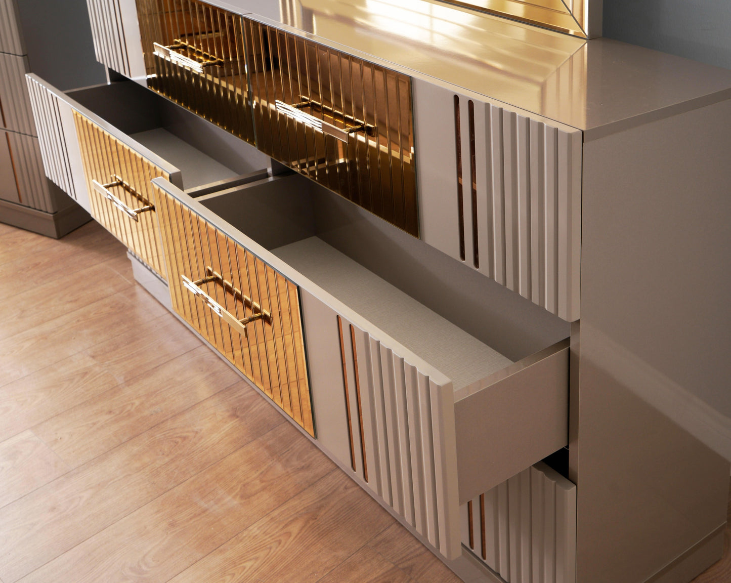 Lorenzo 6-Drawer Glam Dresser, Gray & Gold