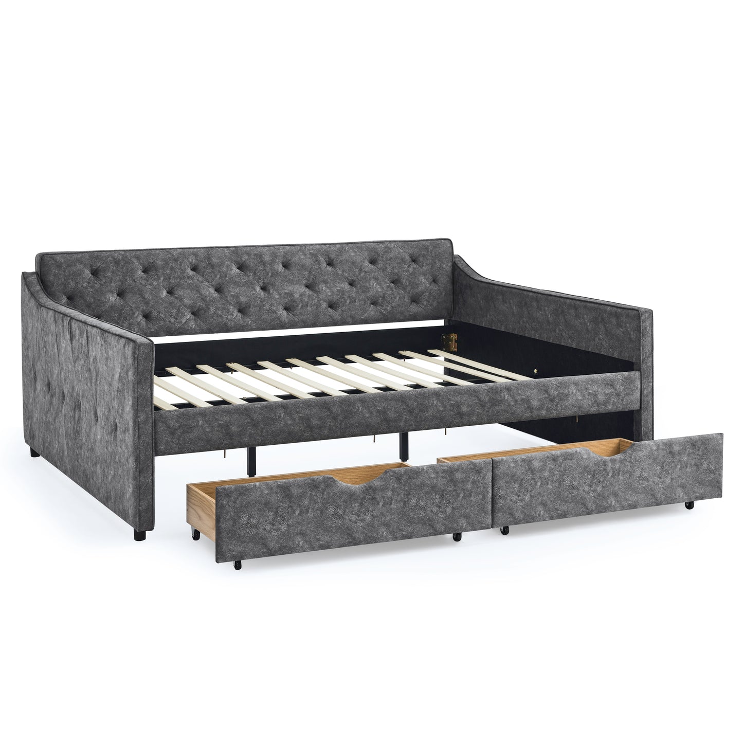 Aria Queen Size Linen Daybed & Storage Trundle Set, Gray