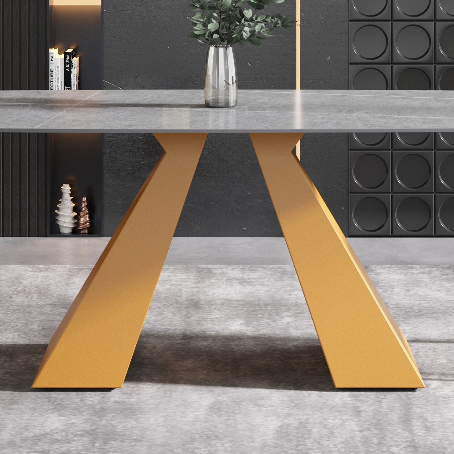 Rivers 71" Modern Gray Sintered Stone Dining Table with Gold Base