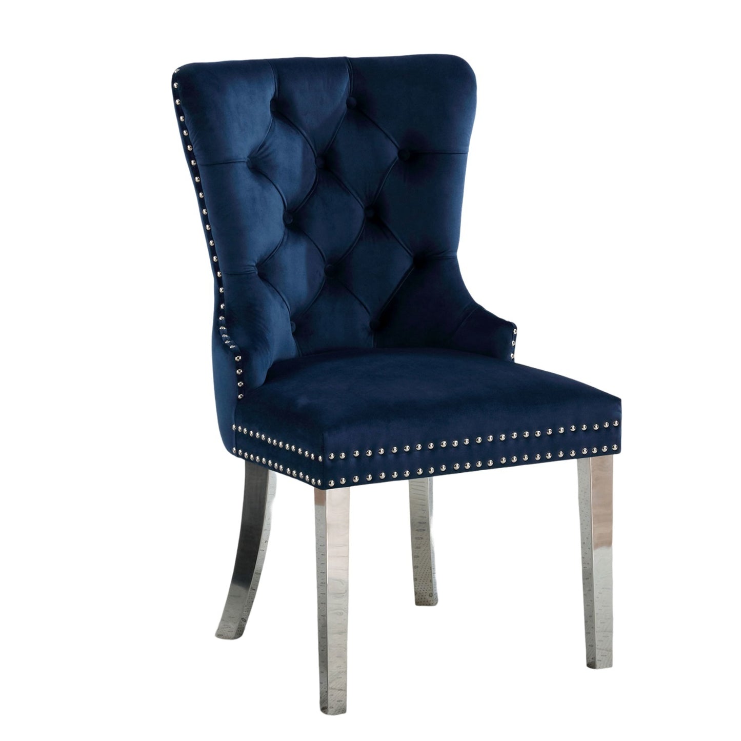 Emma Velvet Wingback Chairs with Mirrored Silver Legs Set of 2 , Blue