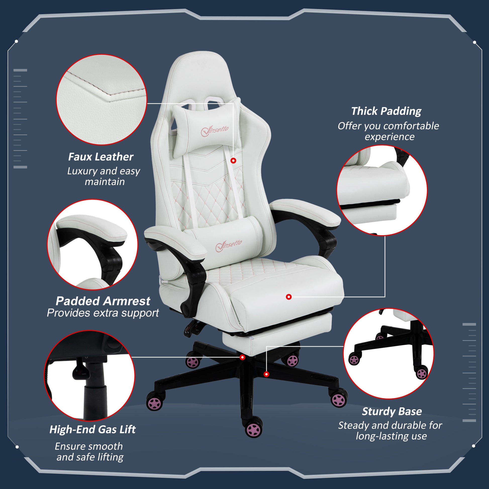 Sorrel PU Leather Gaming Chair, White