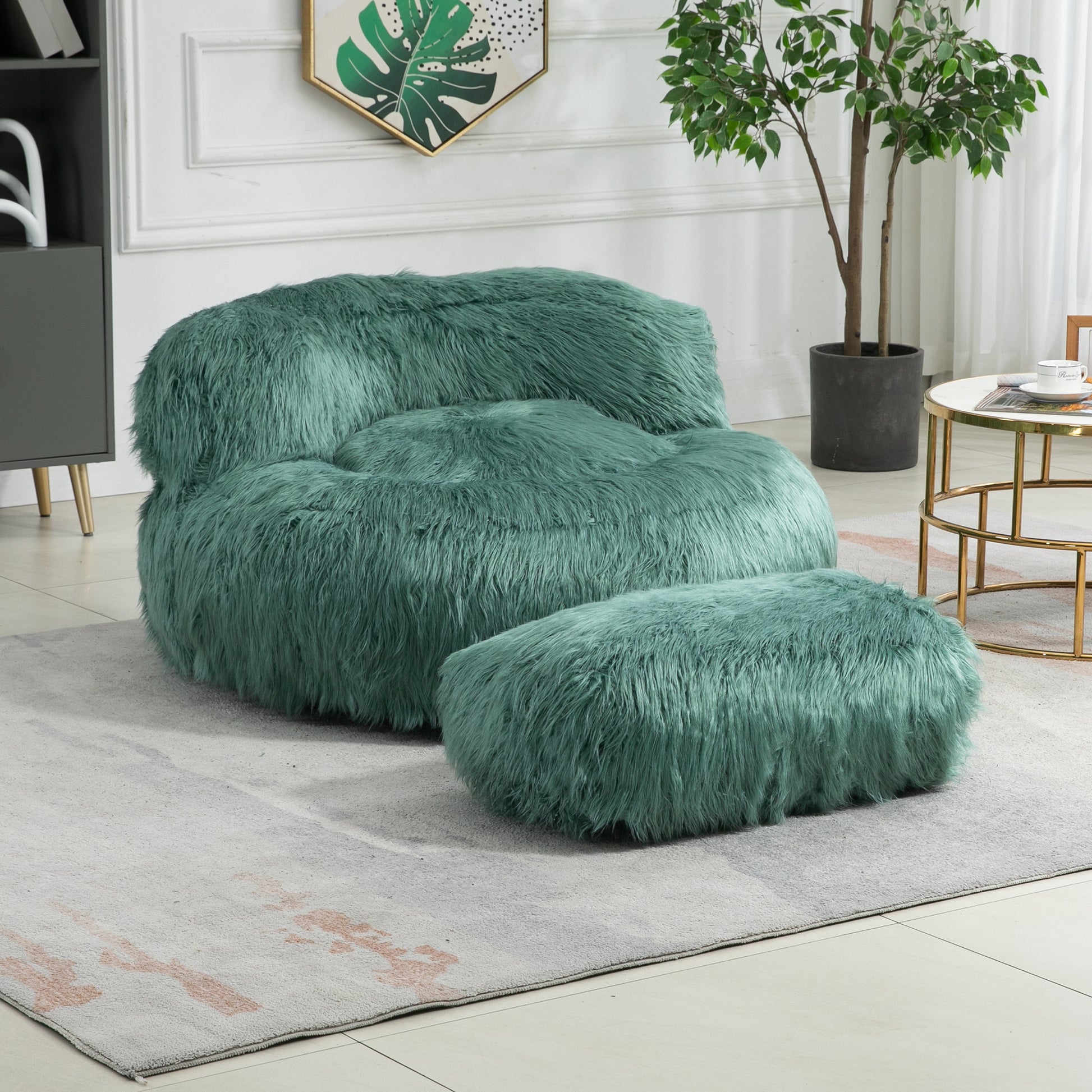 Coolmore Chic Comfort Mint Green Bean Bag Chair & Ottoman for Gaming and Relaxation