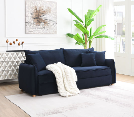 Irina Blue Velvet Sleeper Sofa w/ 3 Toss Pillows