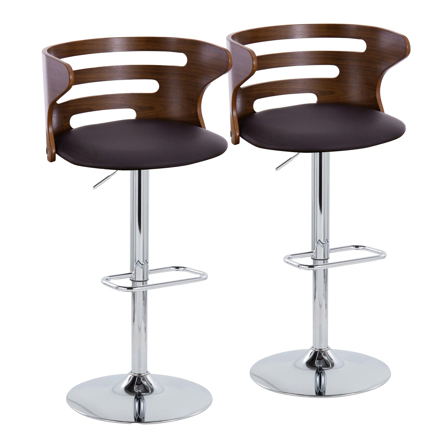 Cosi Mid-Century Modern Bar Stools with Leatherette Padded Seat Set of 2 Walnut