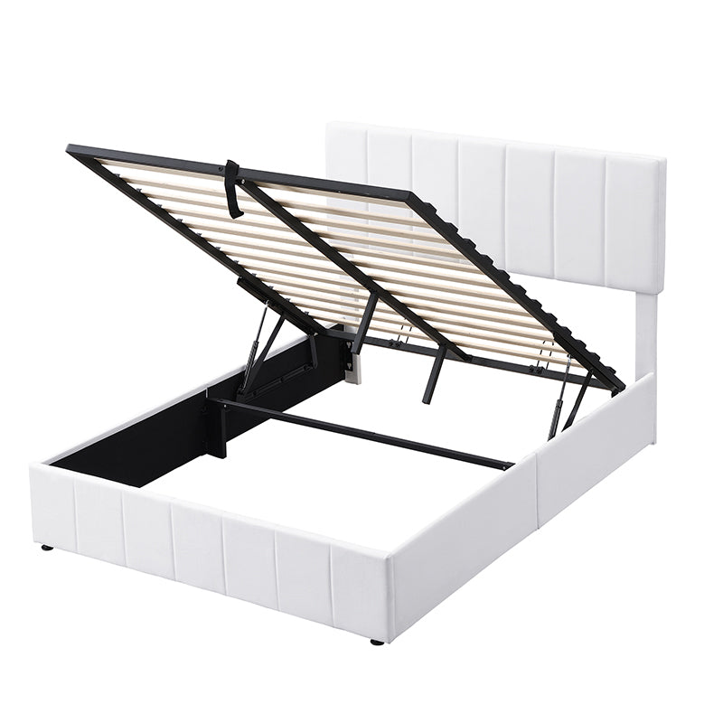 Destiny Full size Upholstered Platform bed with a Hydraulic Storage System - White