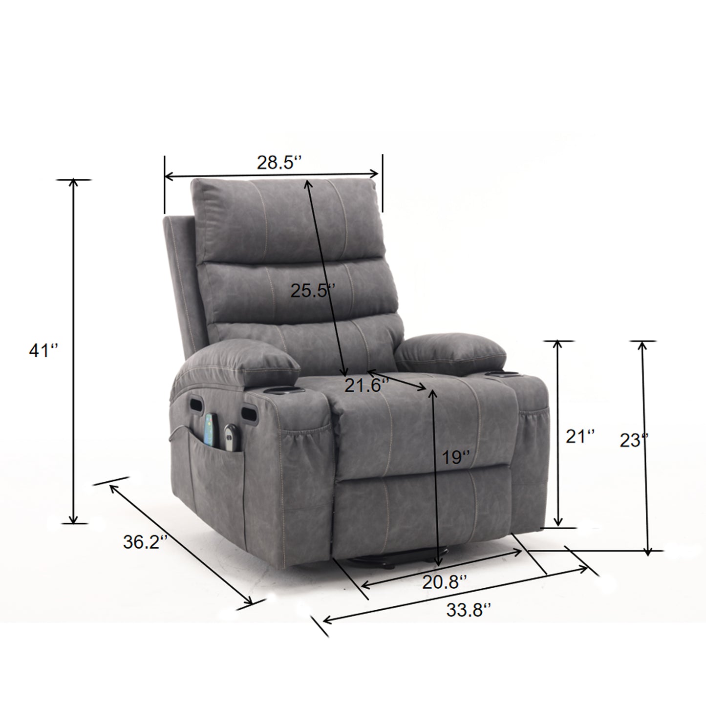 Selini Oversize PU Leather Power Lift Recliner with Massage & Heat, Gray