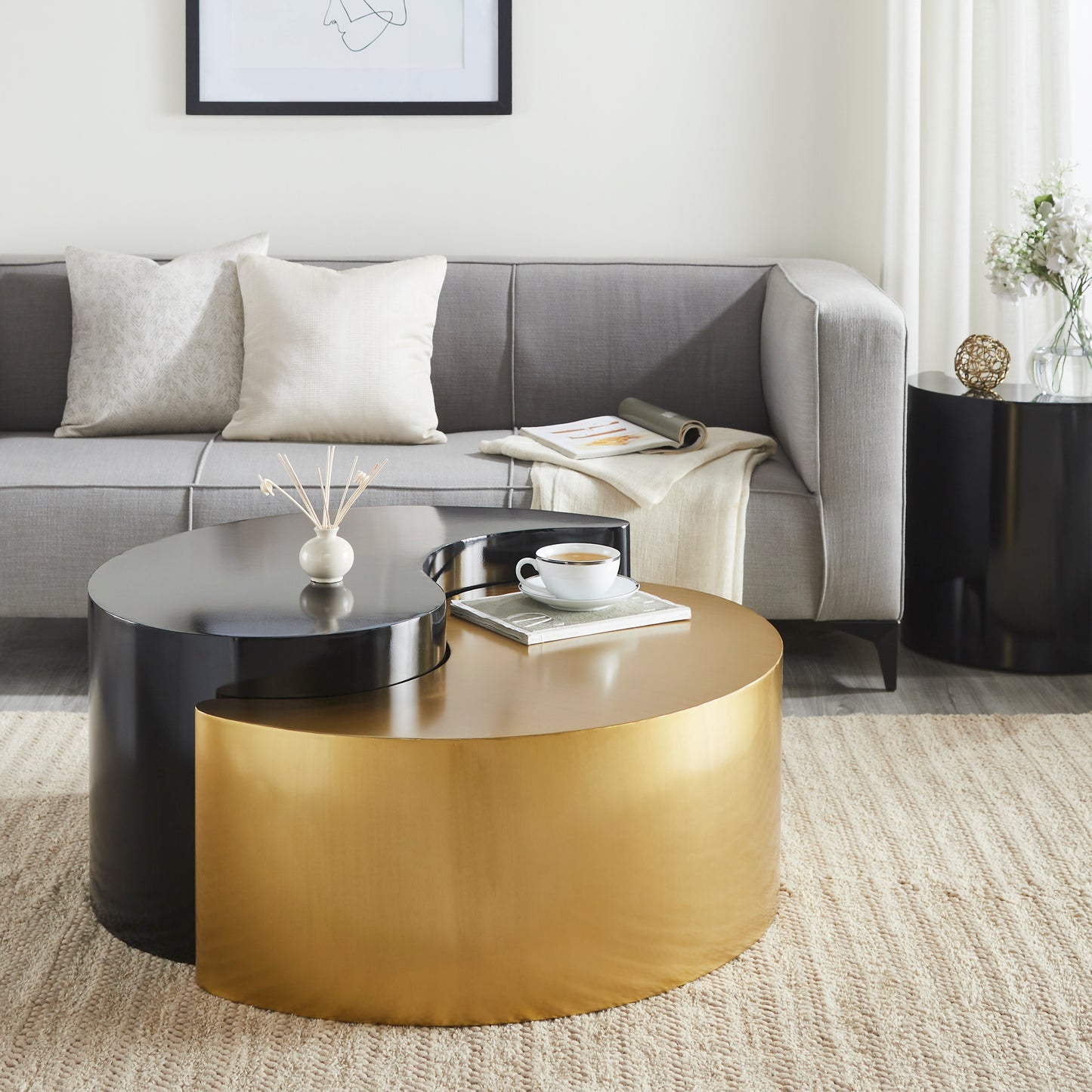 Caius Modern Iron Sheet Coffee Table, Black & Gold