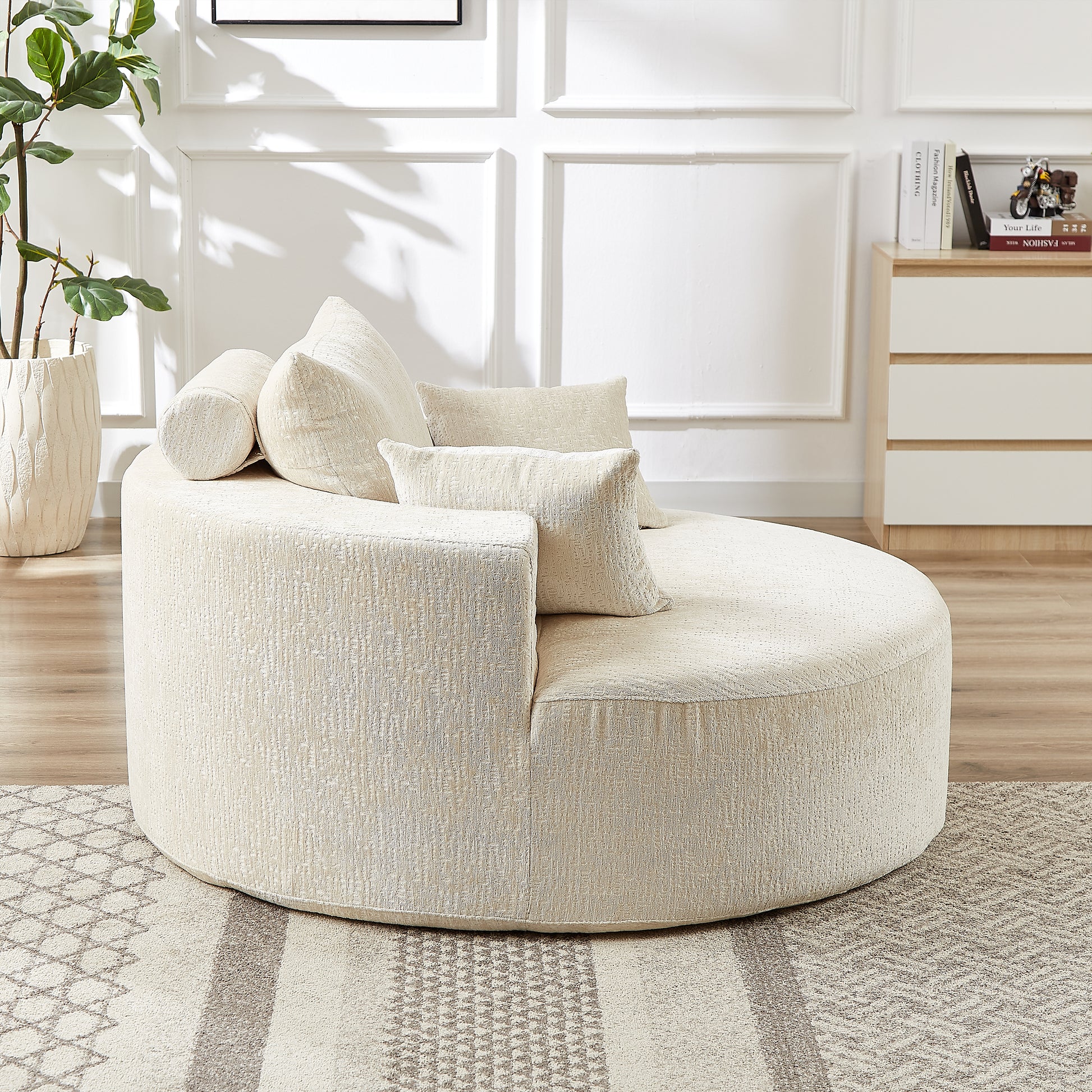 Fluffy Comfort: 55'' Chenille Beige Sponge Modern Sleeper Chair for Any Space