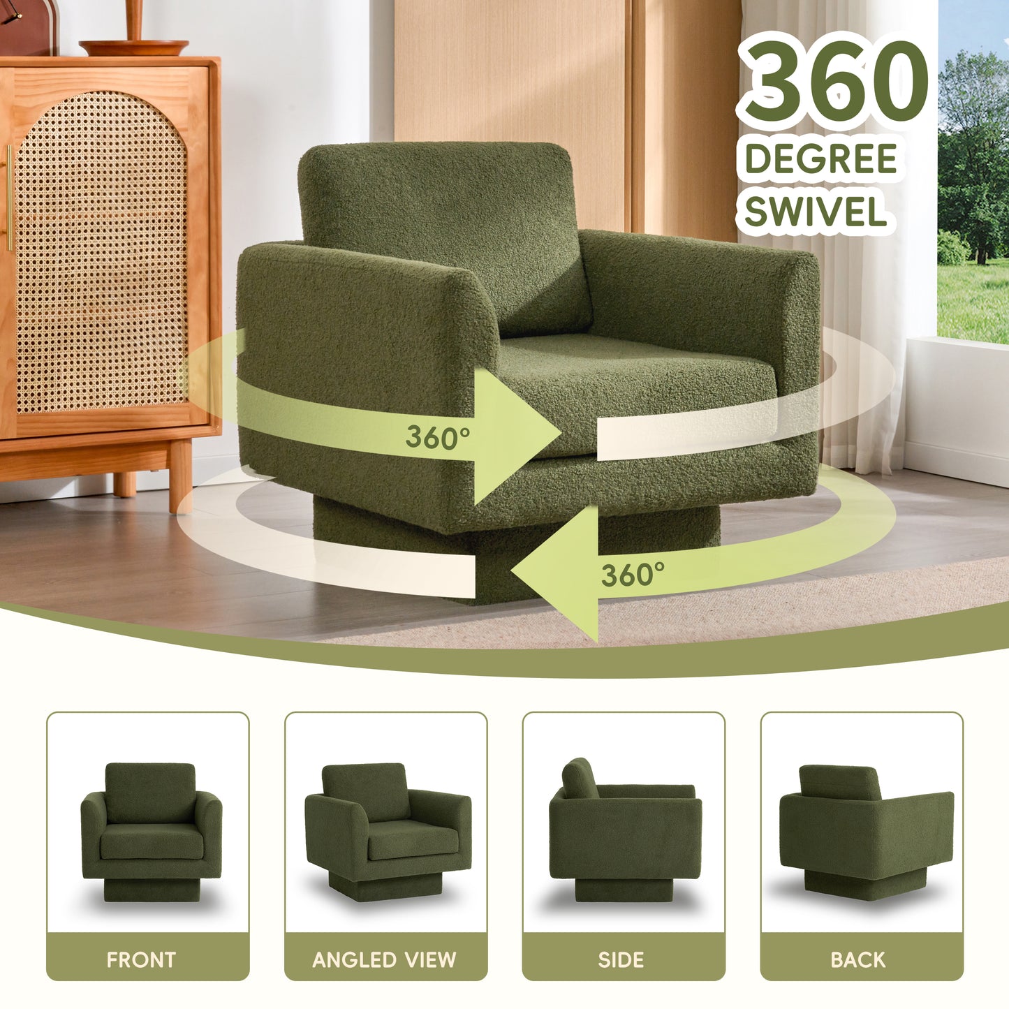 Roman 360° Modern Sherpa Upholstered Swivel Accent Club Chair 4 Colors