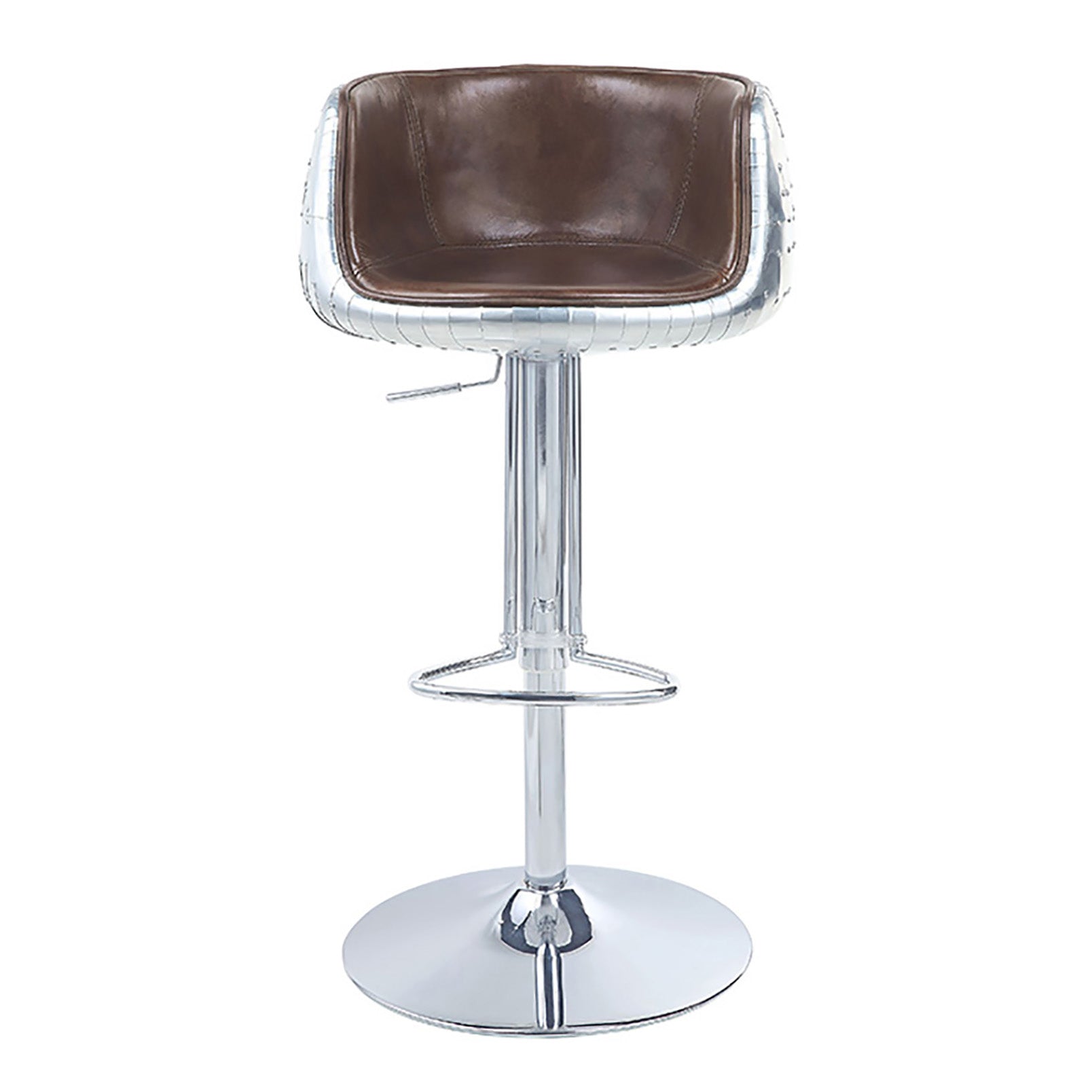 Vintage Brown and Aluminum Swivel Adjustable Stool