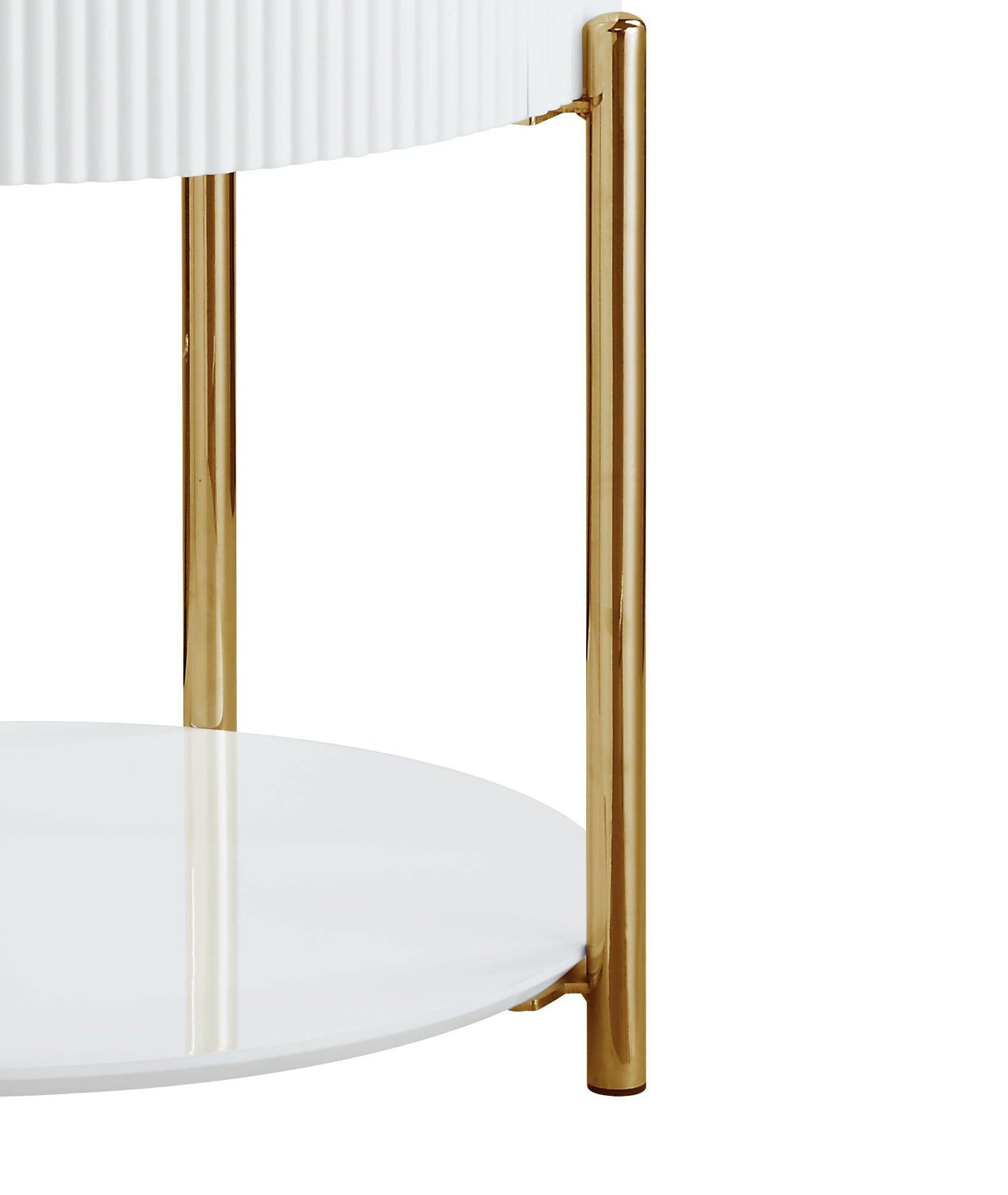 White High Gloss and Gold End Table with Metal Leg