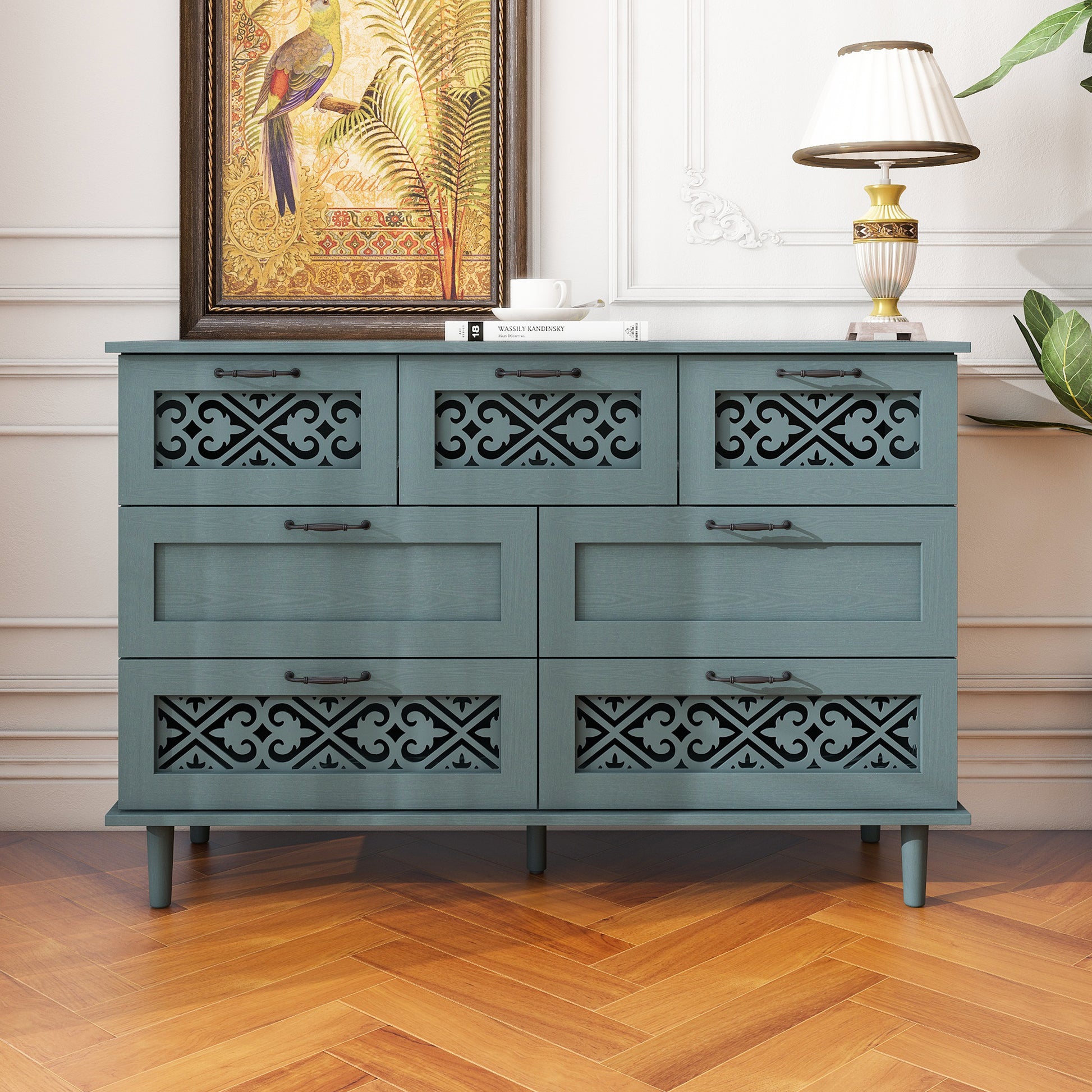 Riley Dark Green 7-Drawer Cabinet