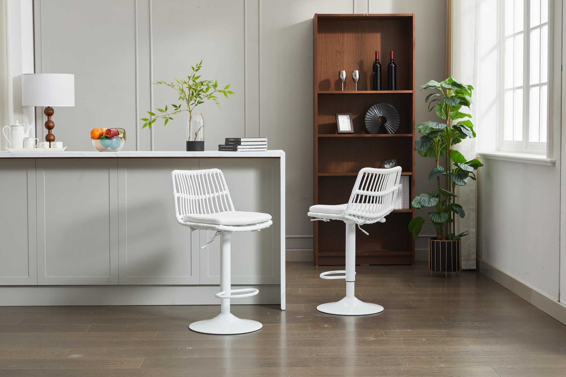 Isolde Adjustable Height 360° Swivel Bar Stool Set of 2 White