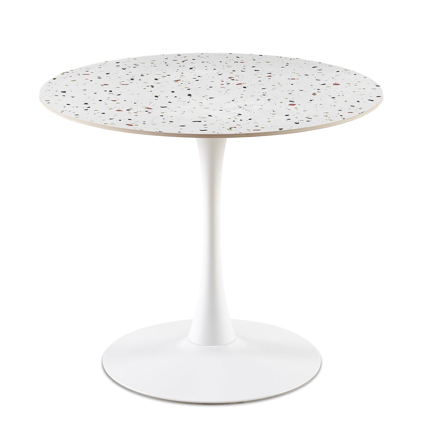 Mid-Century White Stone Round Dining Table for Dining Room