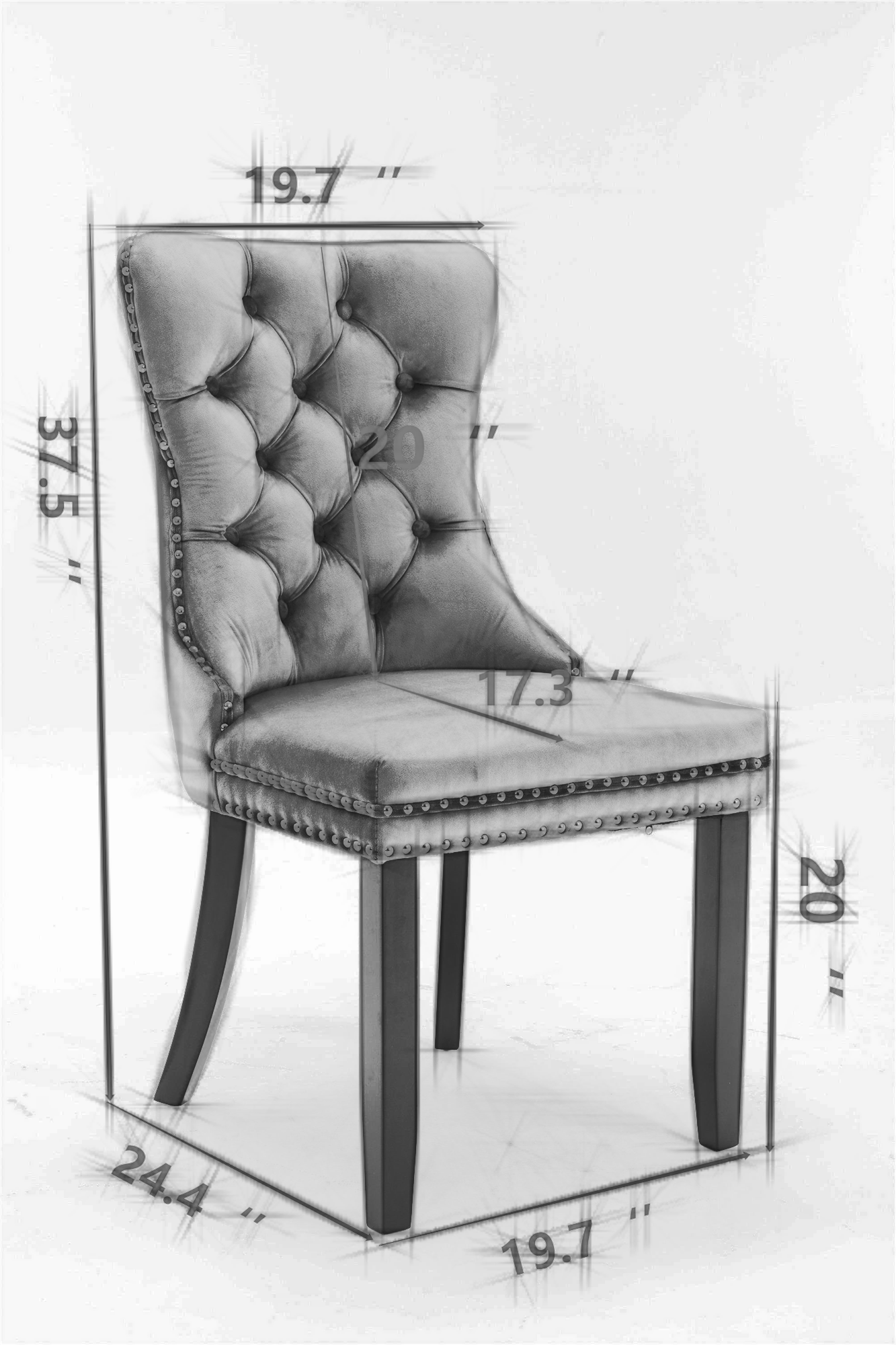 Niki Modern Velvet Side Chair with Nailhead Trim & Silver Leg Set of 2 Blue