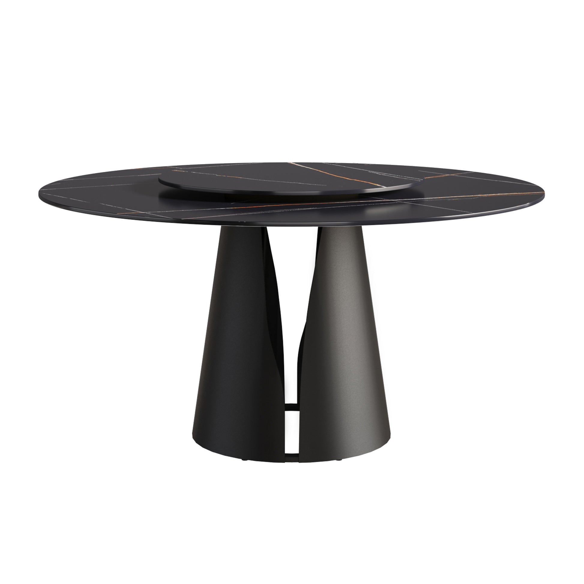 Caspian II 59" Round Modern Black Faux Marble Dining Table