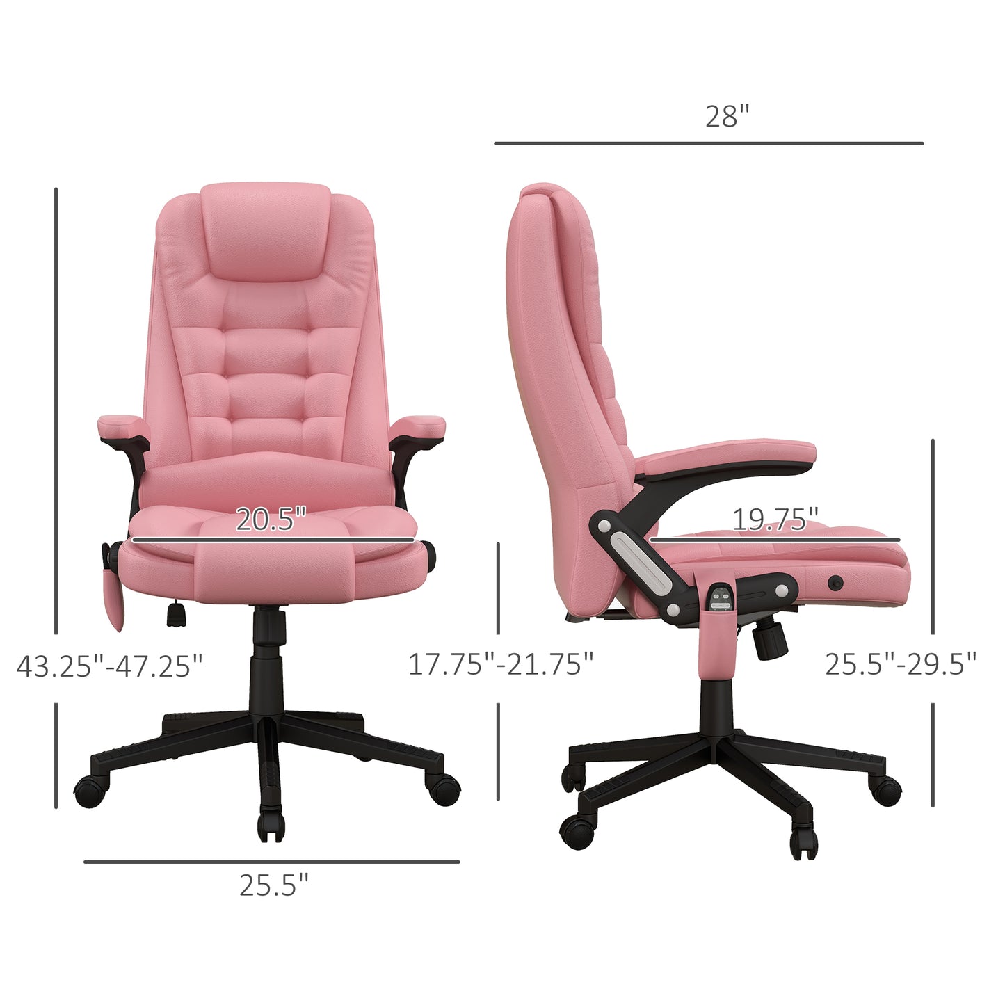 Parisa High Back PU Leather Executive Office Chair with Head & Massage, Pink