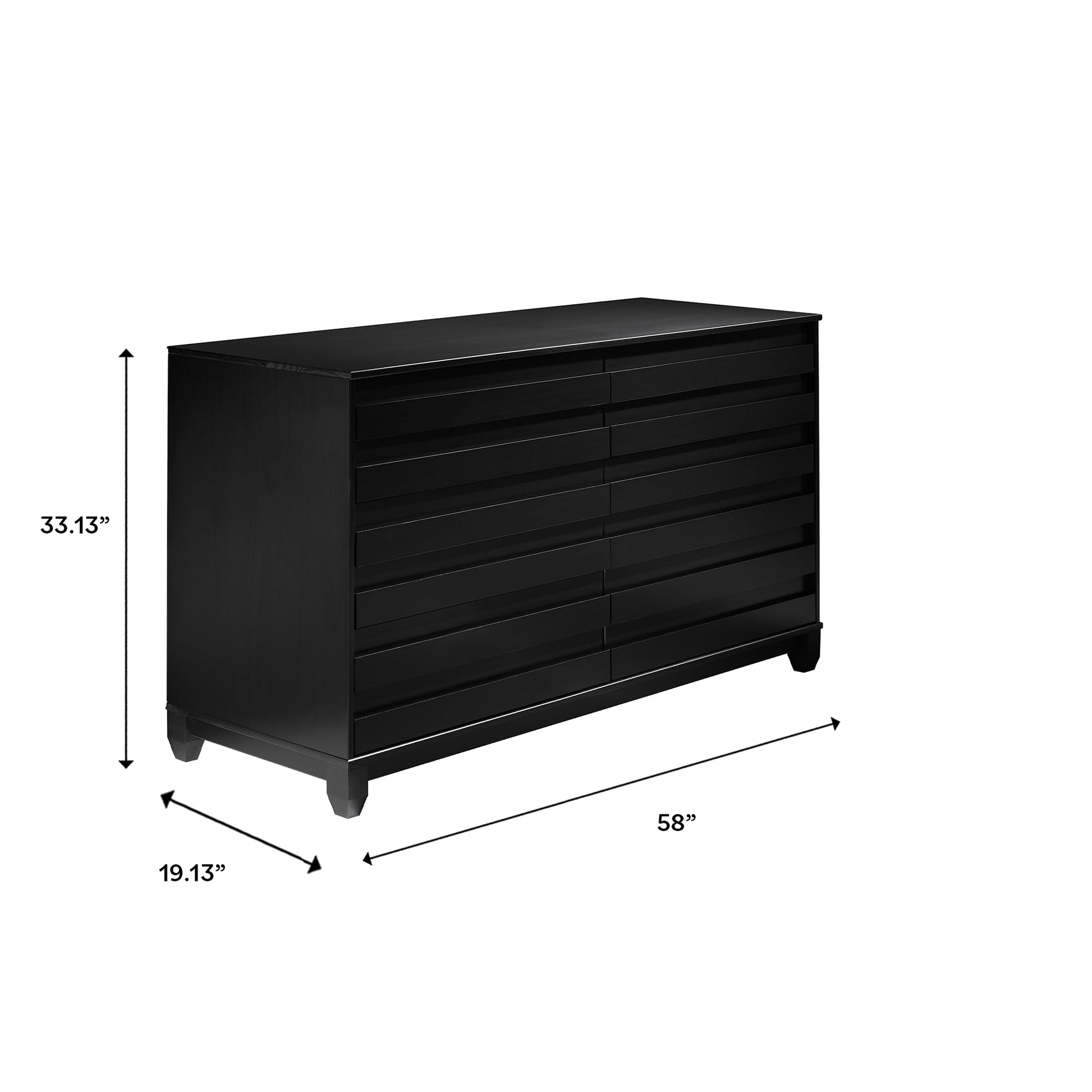 Agnes Modern 6-Drawer Solid Wood Dresser with Channel Pulls - Black