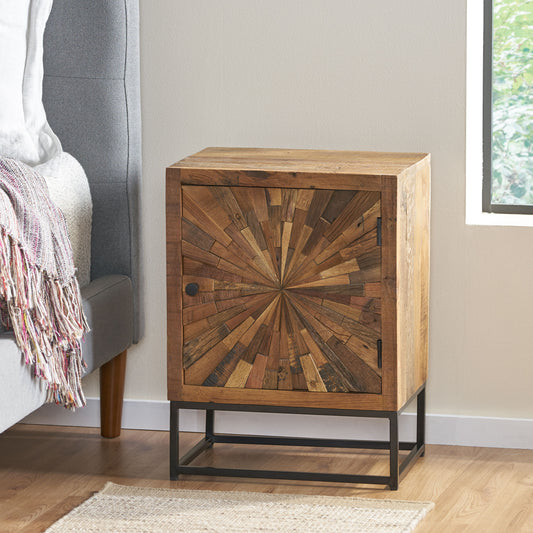 Pauline Boho Style Wooden Door Nightstand