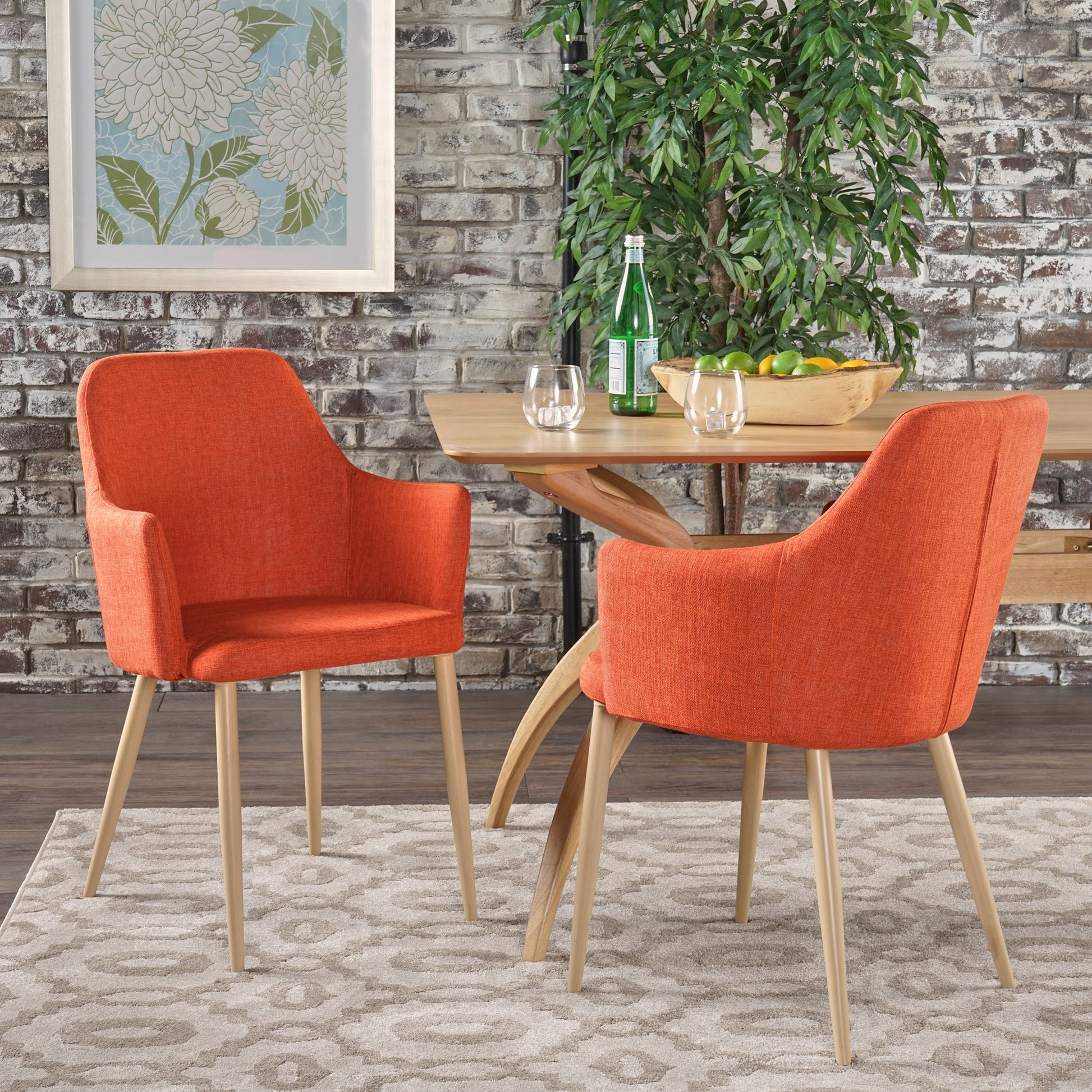 Vespera Mid-Century Modern Fabric Dining Armchairs Set of 2 Muted Orange