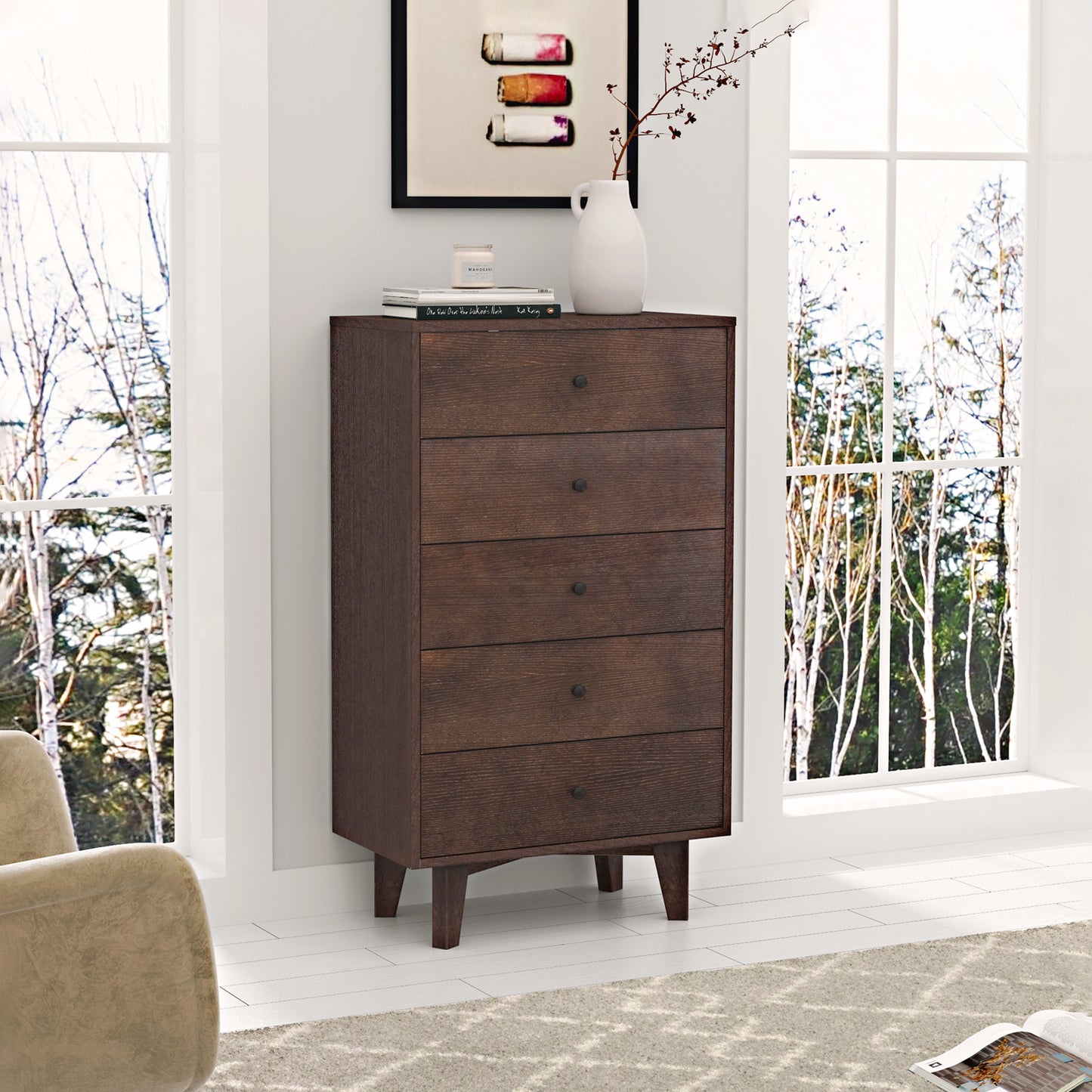 Indie Mid-Century Modern 5-Drawer Chest, Auburn