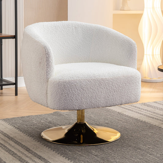 Ashton Swivel Barrel Chair with Gold Base - White Chenille