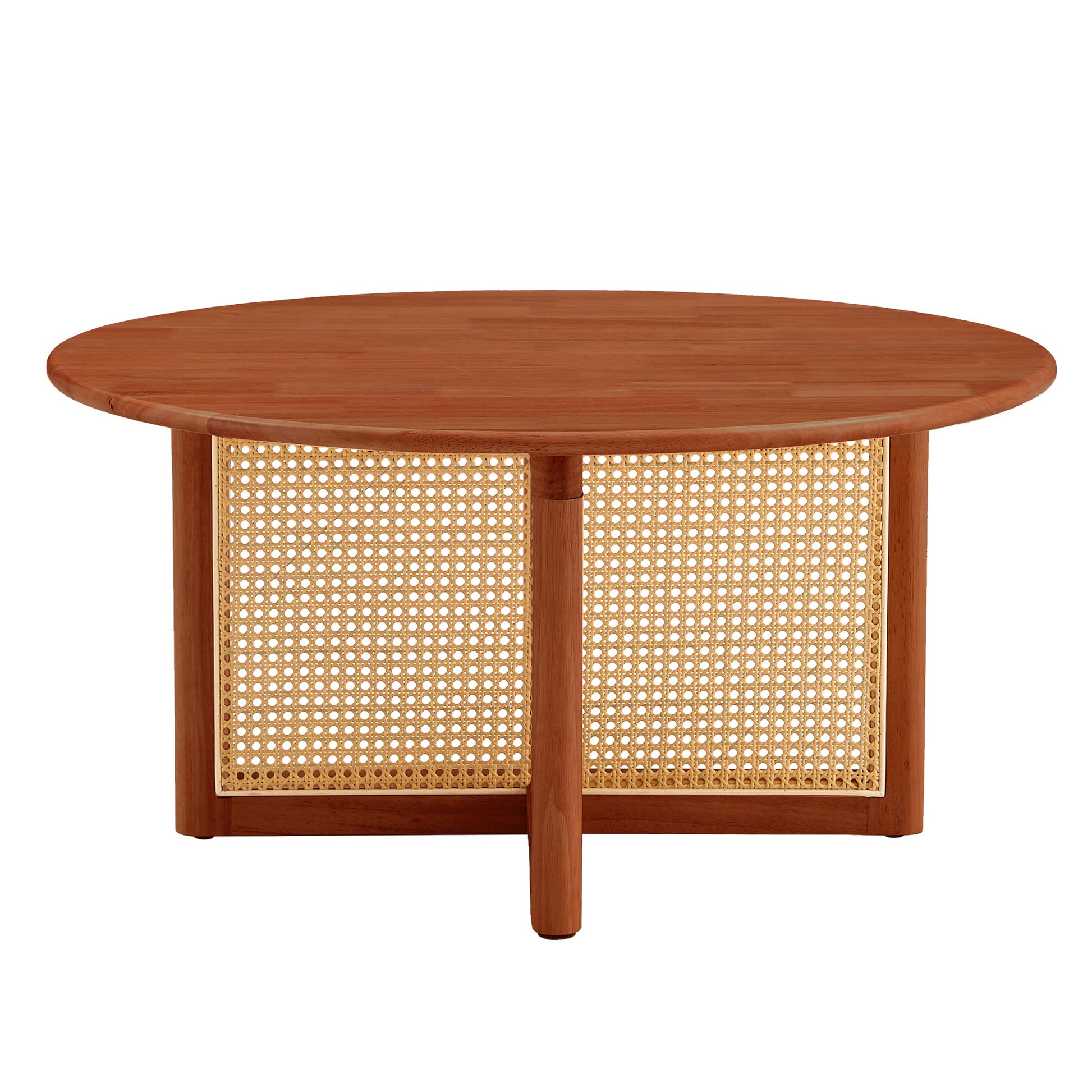 Brent Round Coffee Table with Rattan - Deep Red