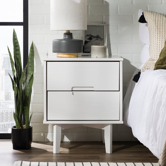 Constance Mid-Century Modern 2-Drawer Solid Wood Nightstand, White