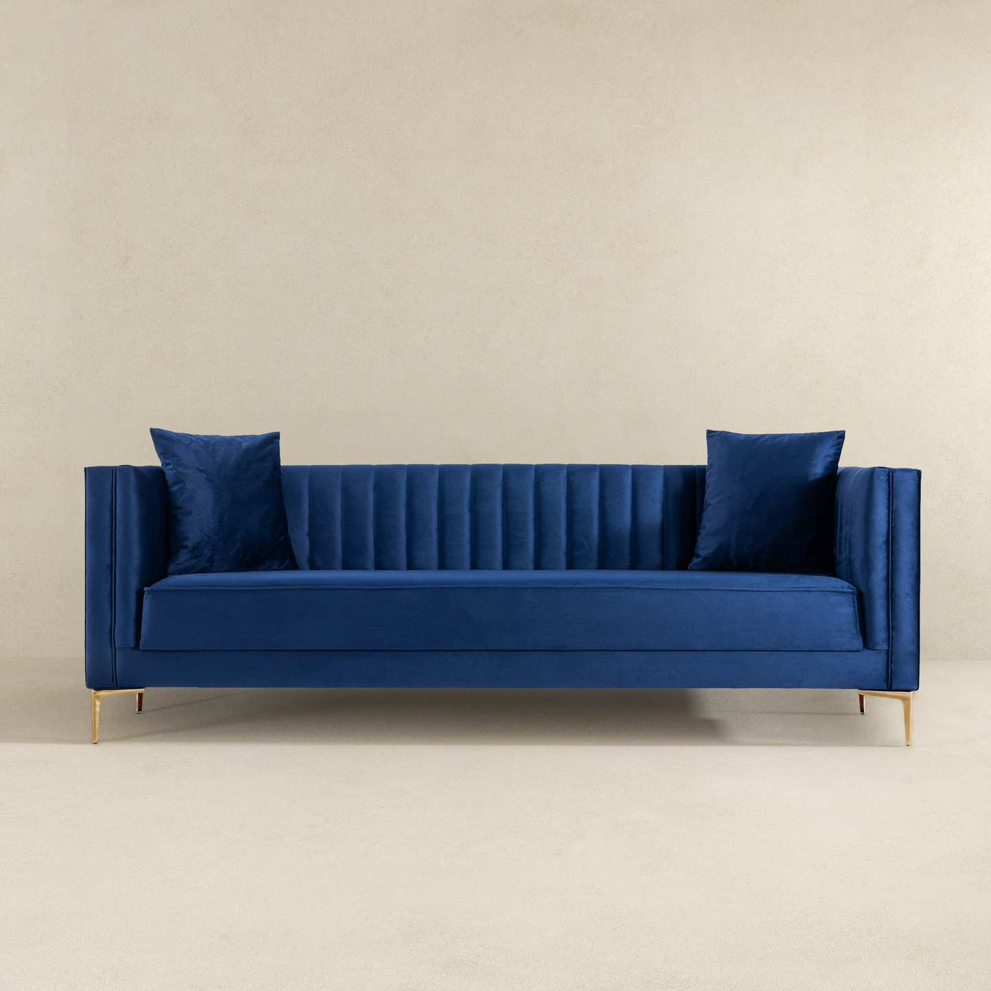 Angelina 91" Modern Velvet Upholstered Sofa, Dark Blue