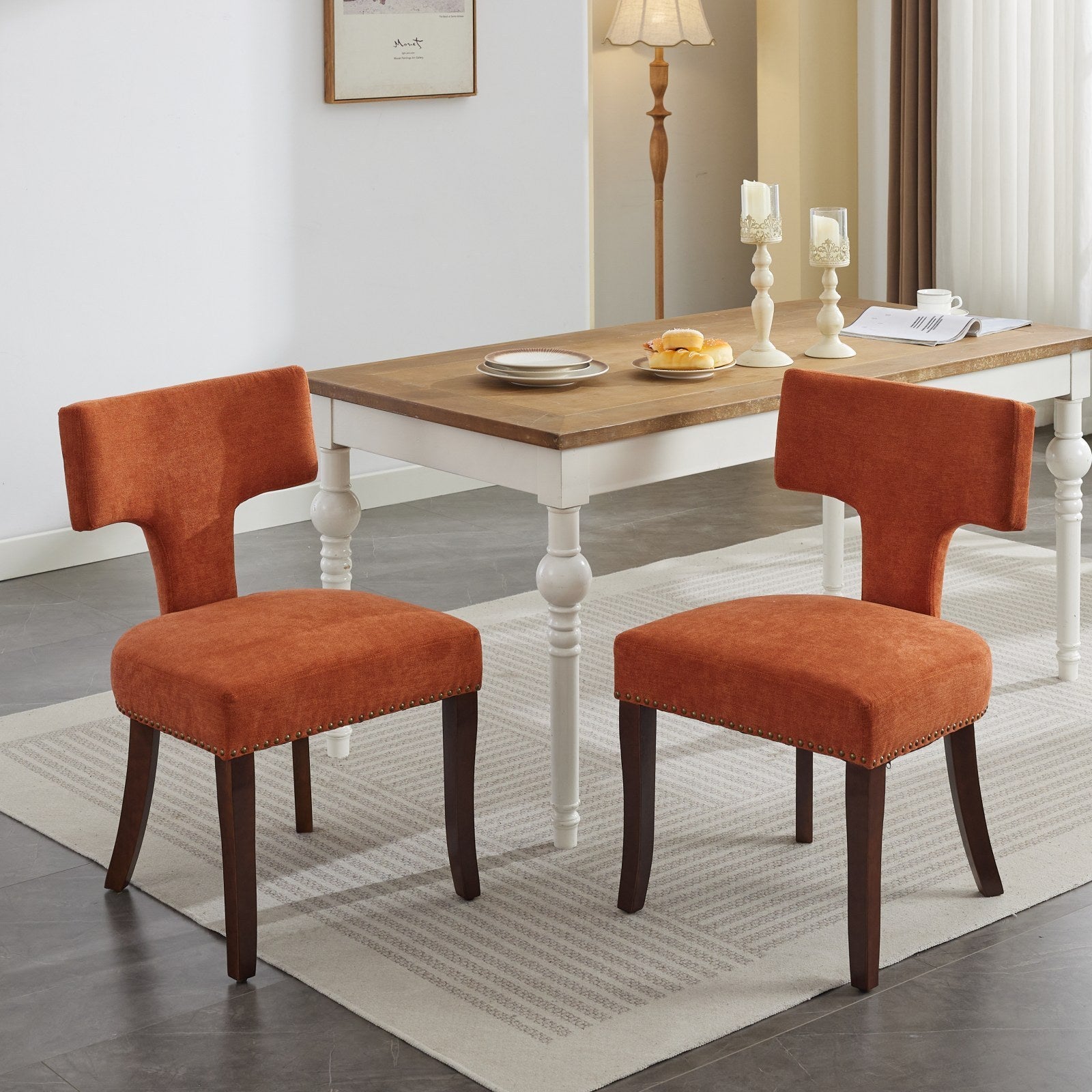 Magen Mid-Century Modern Linen Side Chairs Set of 2 , Orange