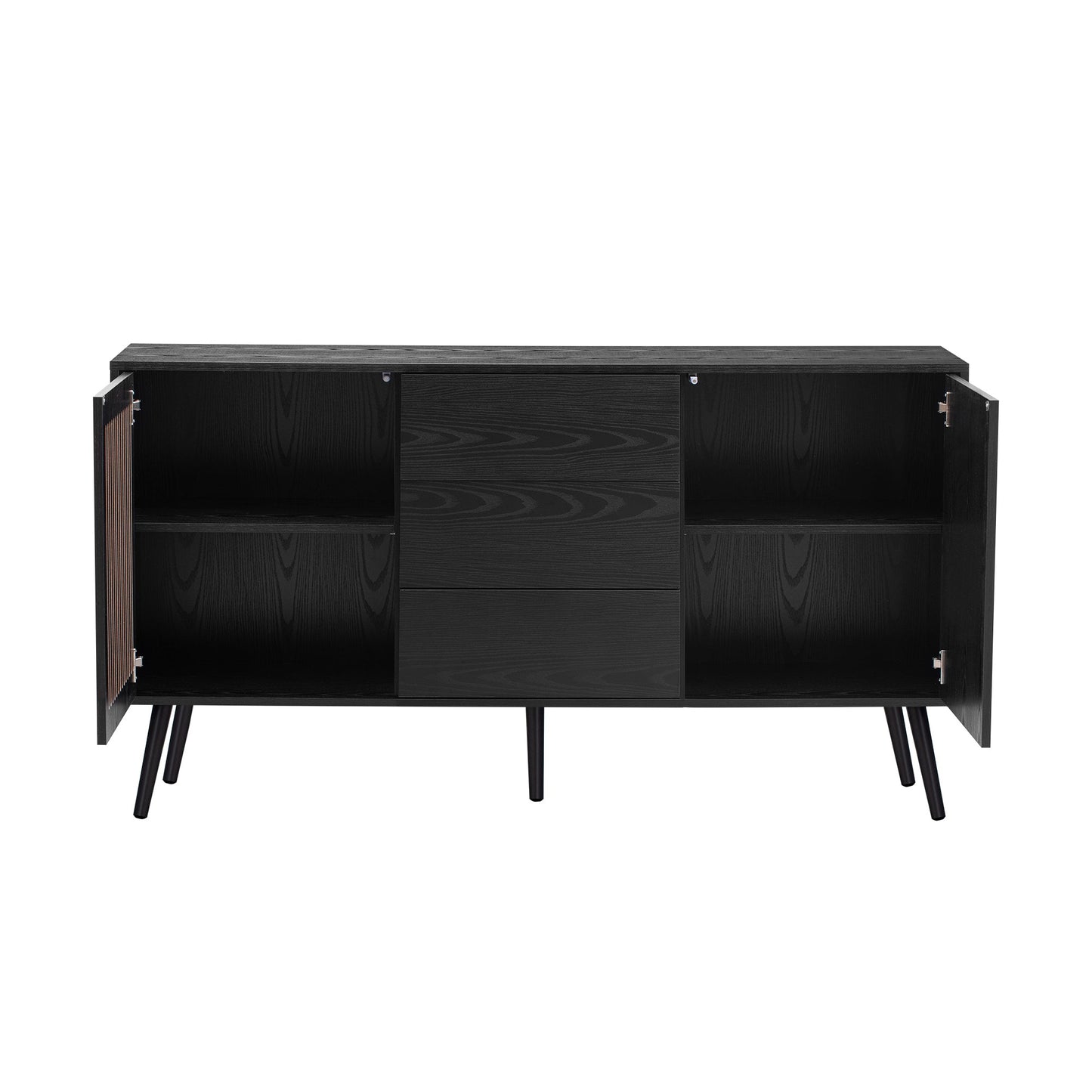 Lachlan Mid-Century Modern Cabinet with 2-Doors & 3-Drawers, Black