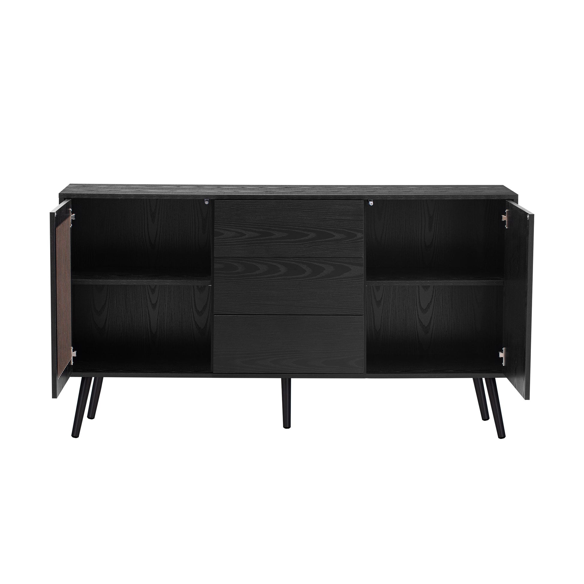 Lachlan Mid-Century Modern Cabinet with 2-Doors & 3-Drawers, Black