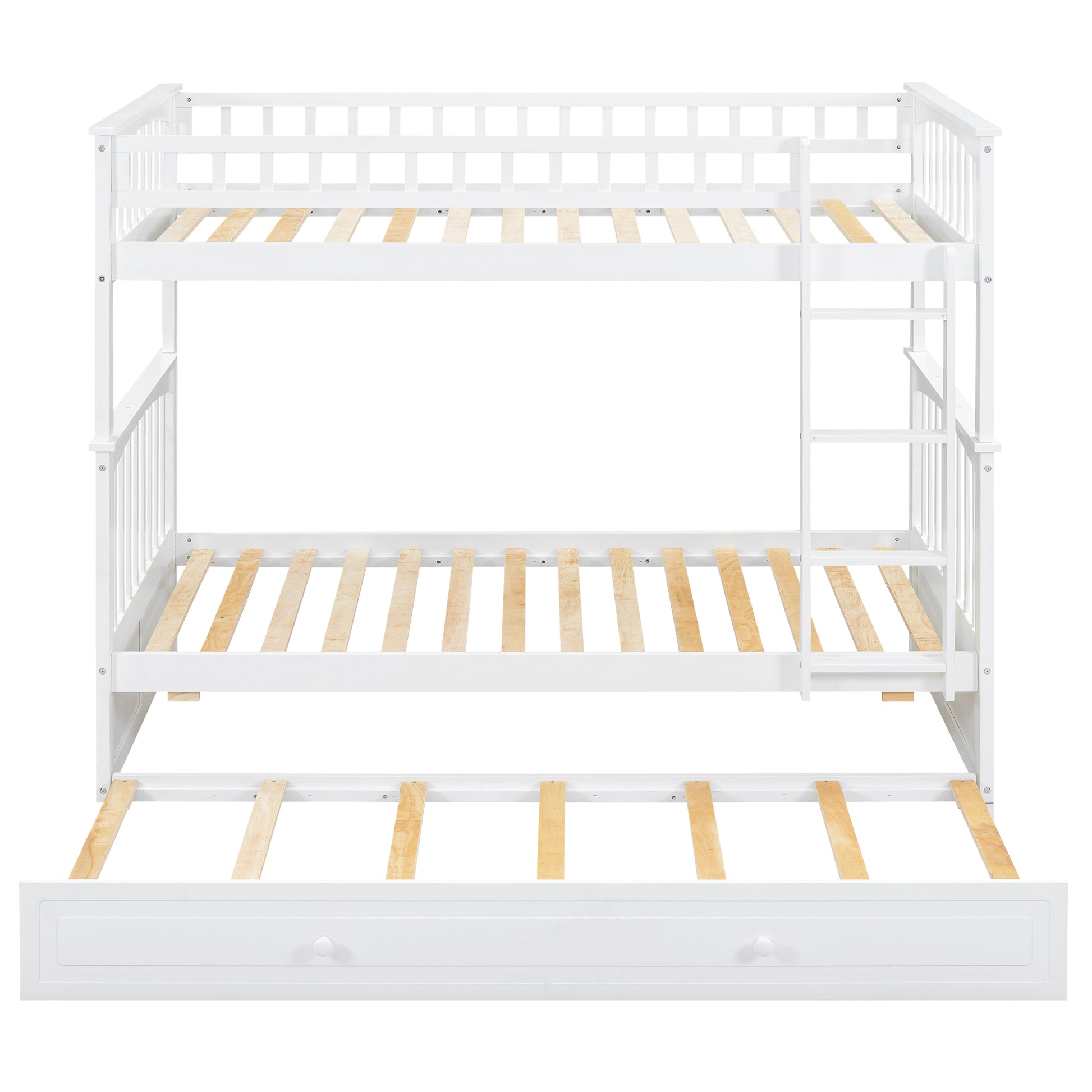 Carter Twin over Twin Bunk Bed with Twin Size Trundle, Convertible Beds, White