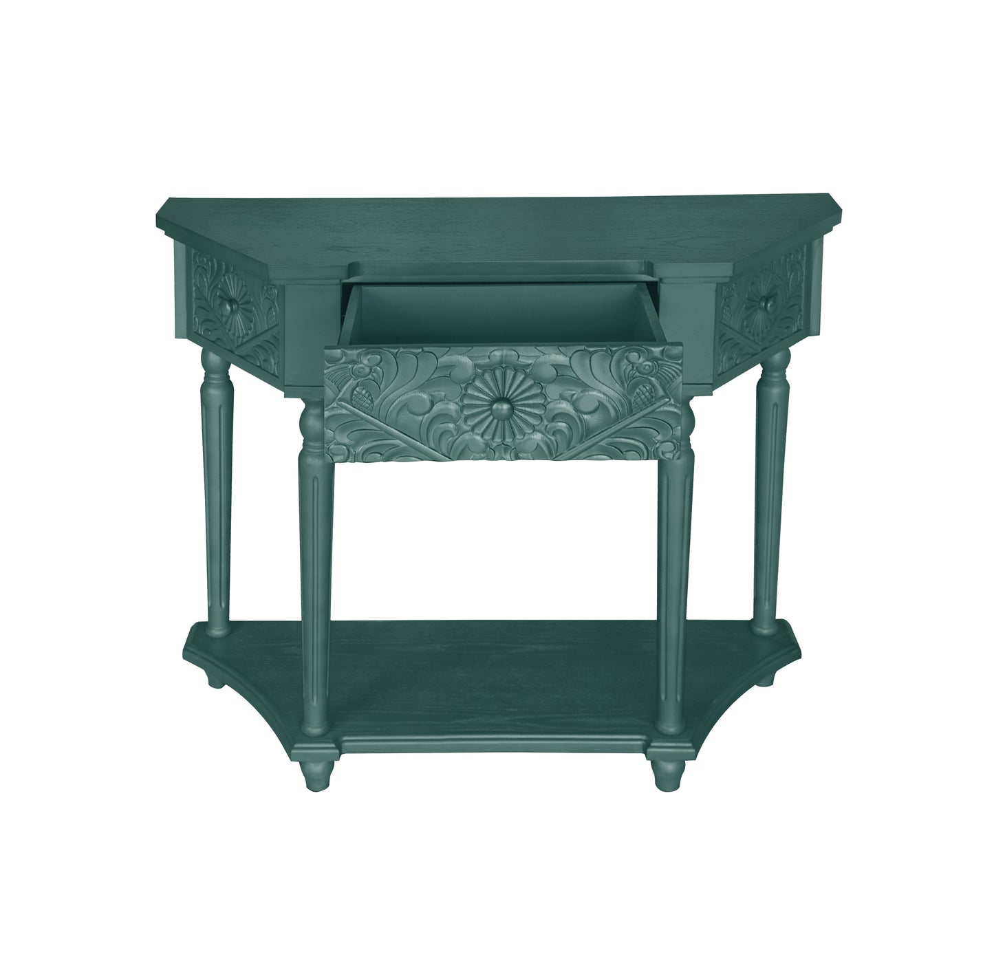 Leslie Traditional Console Table with Carved Detail, Green