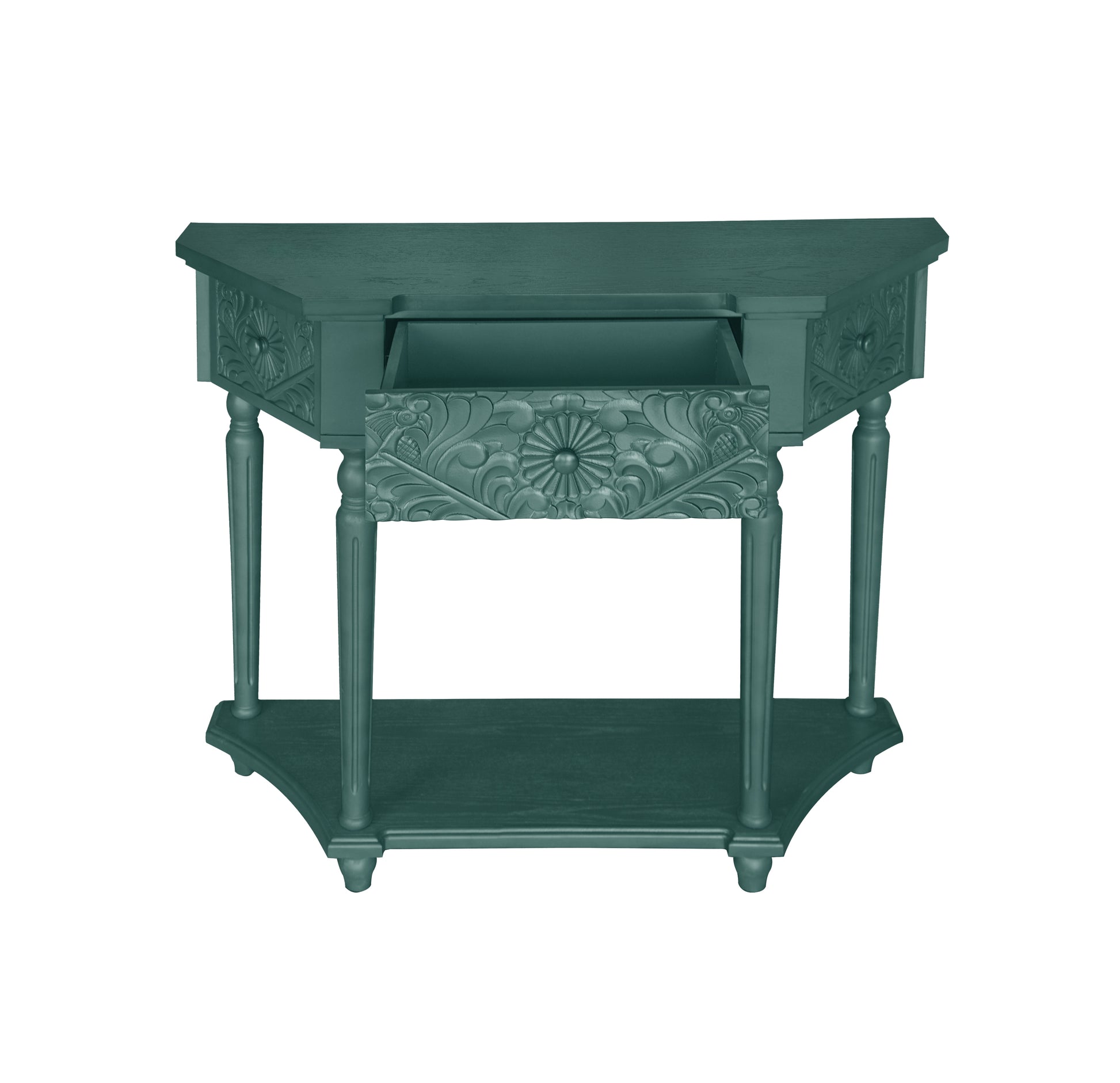 Leslie Traditional Console Table with Carved Detail, Green