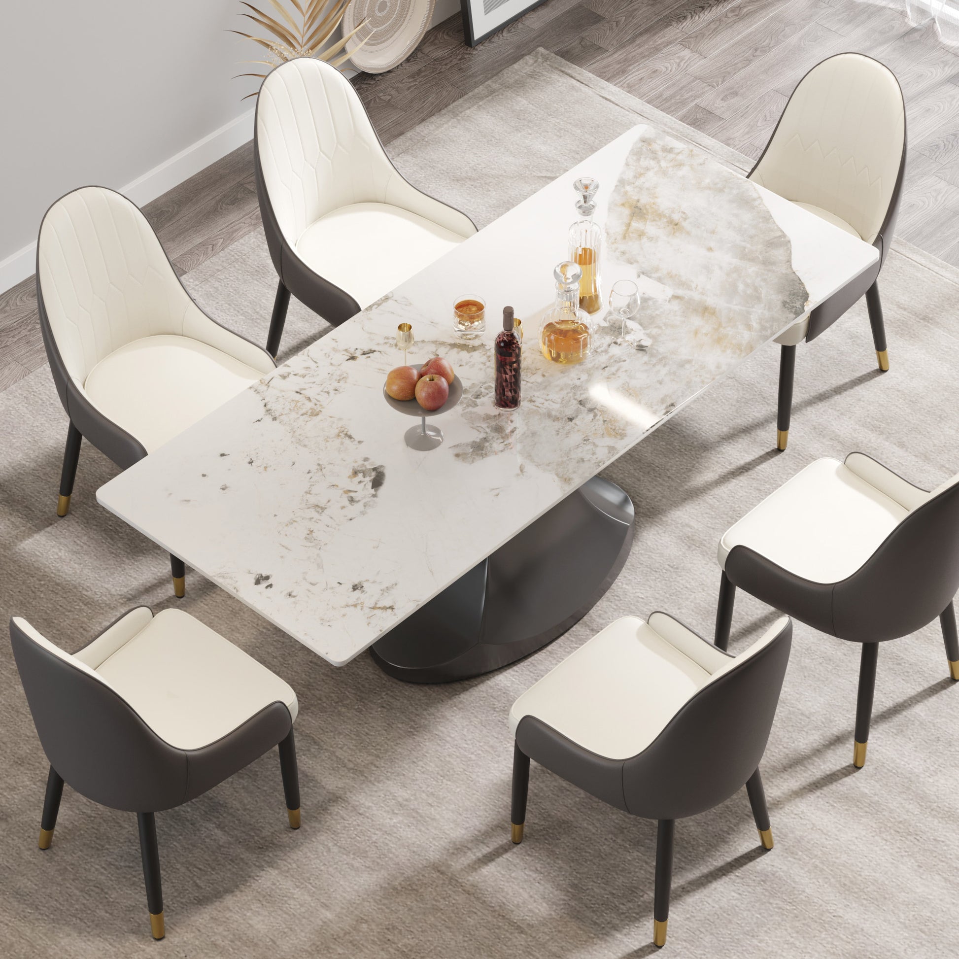 Calypso 78" Modern Faux Marble Dining Table, White & Black