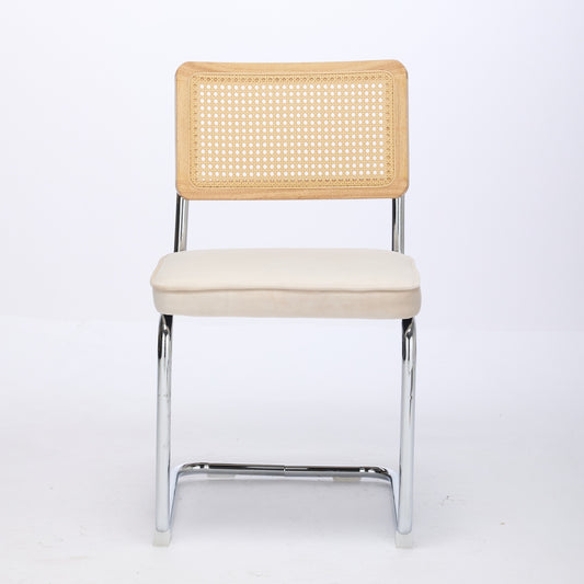 Matilda Mid-Century Modern Side Chairs with Rattan Back & Velvet Seat Set of 2 Beige