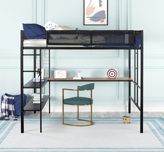 Classic Twin Loft Bed with Desk, Black