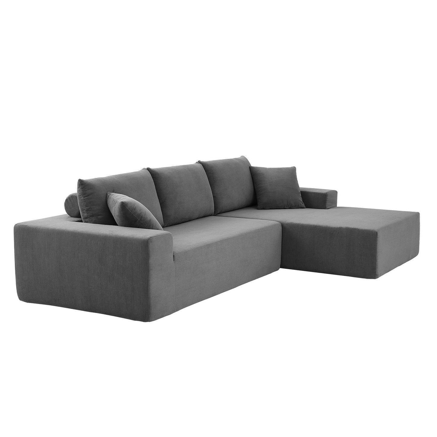 Leander Mid-Century Modern Corduroy Upholstered Sectional, Gray