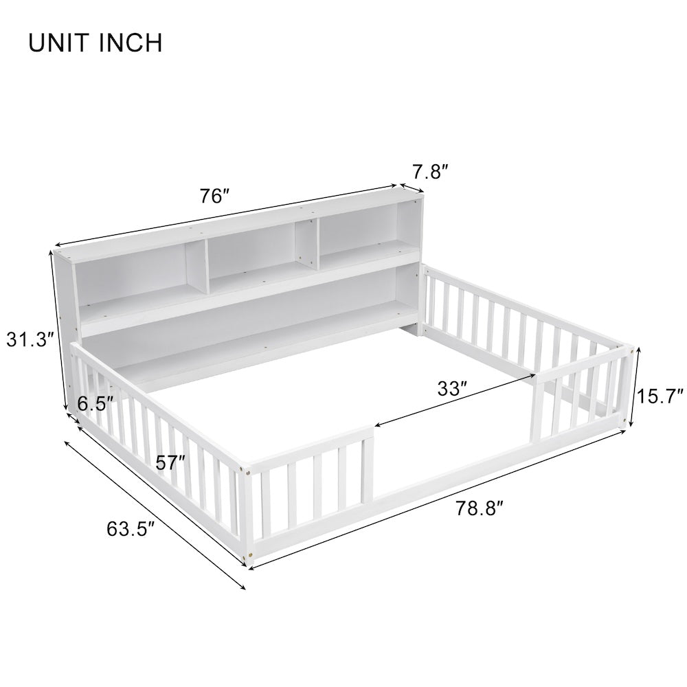 Thorton Full Size Floor Bed with Bookcase in White