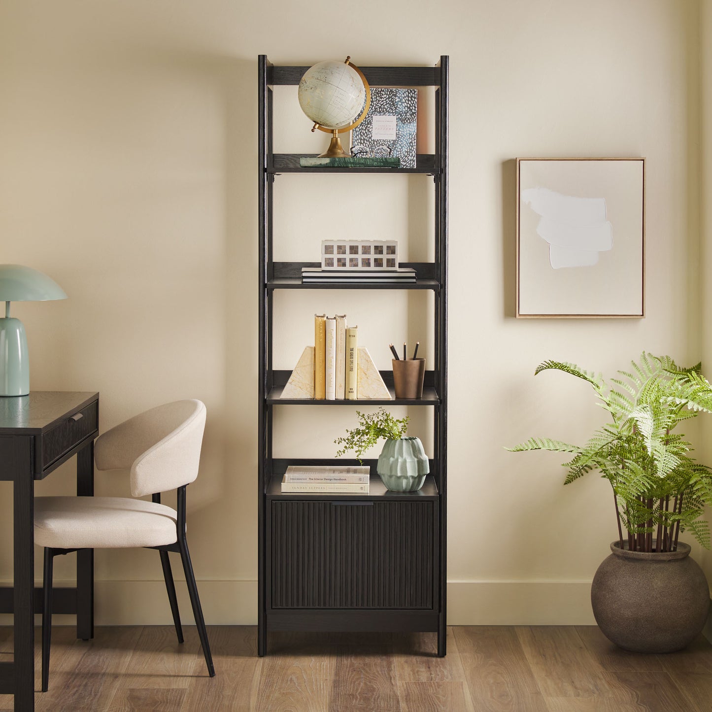 Transitional Narrow Bookshelf with Drawer on Bottom - Black